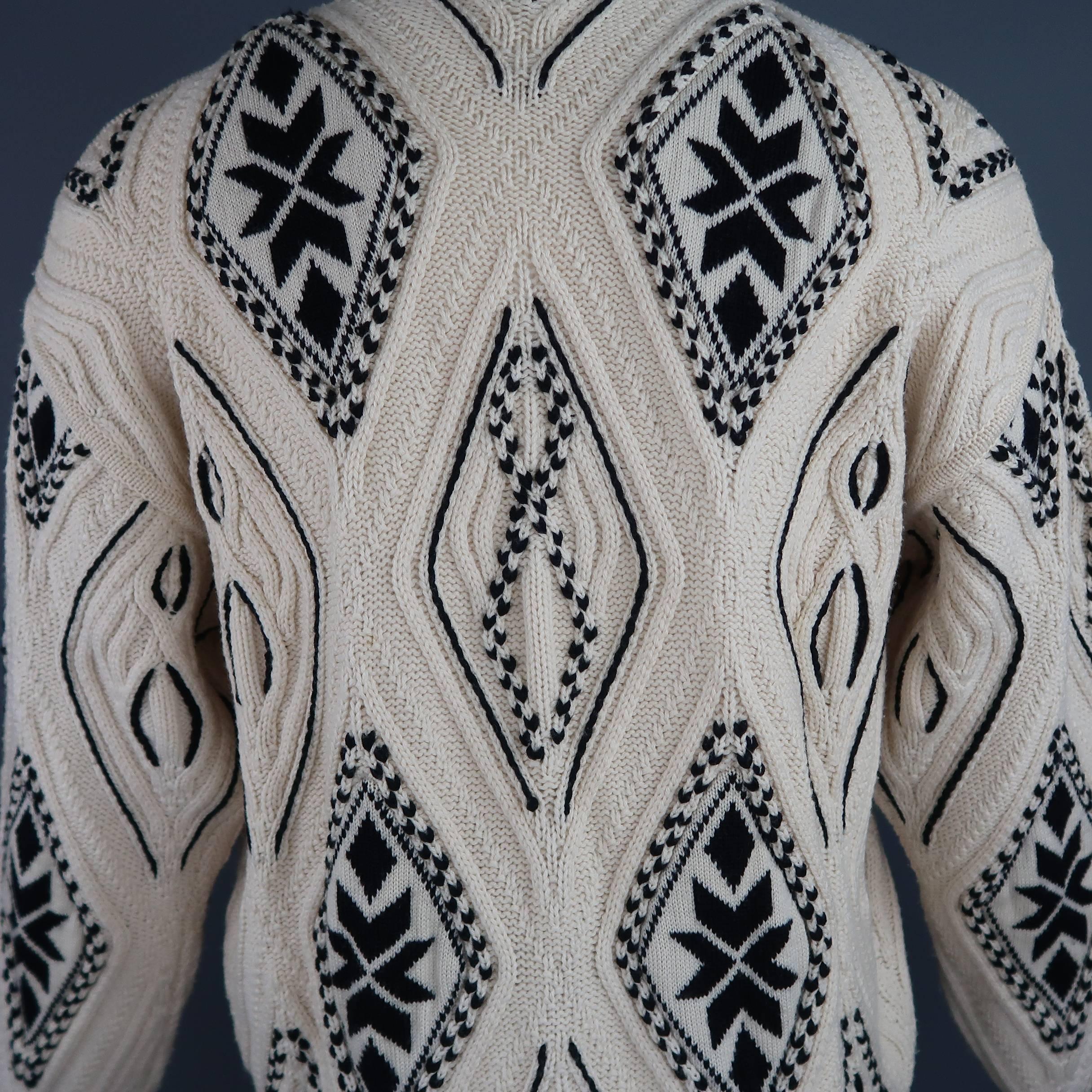 GIANFRANCO FERRE Size M Cream & Black Wool Diamond Panel Mock Neck Sweater 1