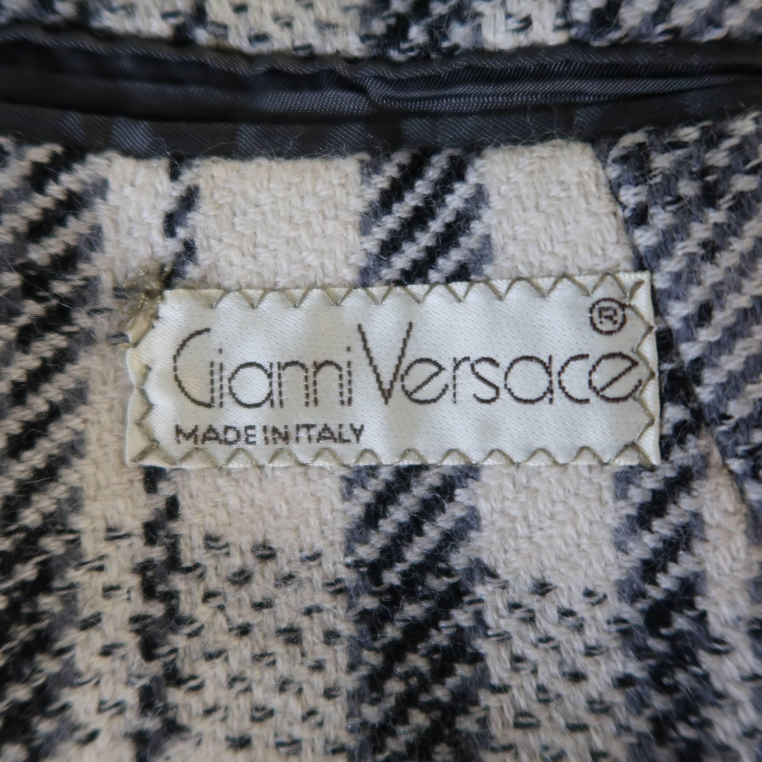 GIANNI VERSACE 40 Short Grey & Beige Plaid Wool Blend Double Breasted Jacket 5