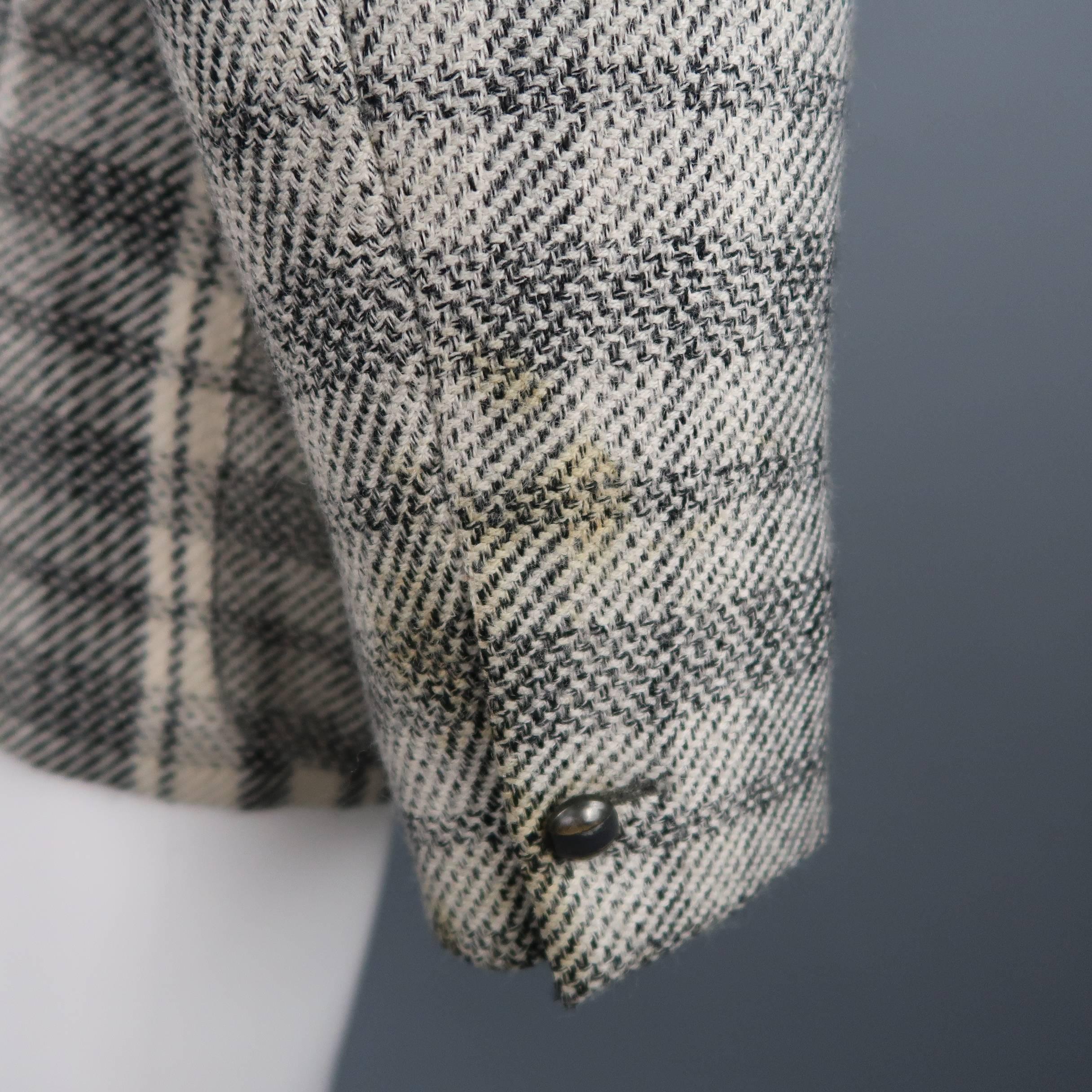 GIANNI VERSACE 40 Short Grey & Beige Plaid Wool Blend Double Breasted Jacket 2
