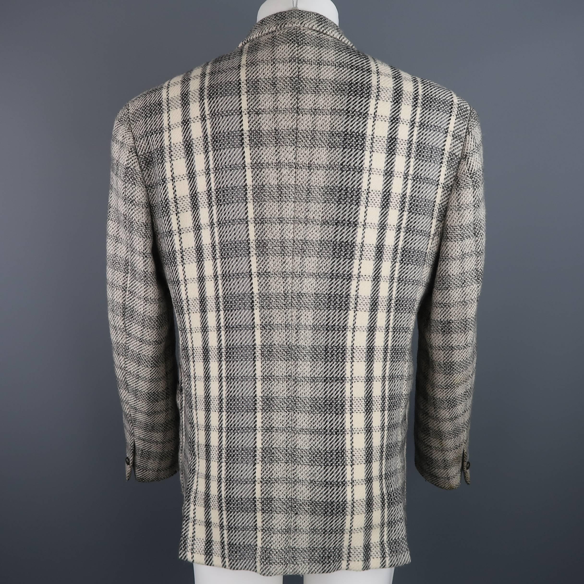 GIANNI VERSACE 40 Short Grey & Beige Plaid Wool Blend Double Breasted Jacket 4