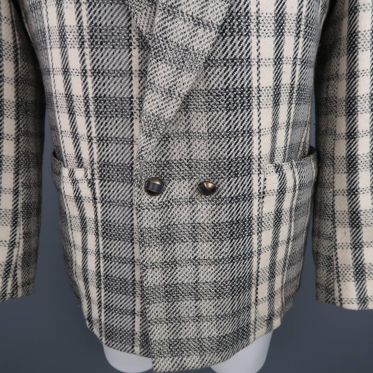 GIANNI VERSACE 40 Short Grey and Beige Plaid Wool Blend Double Breasted ...