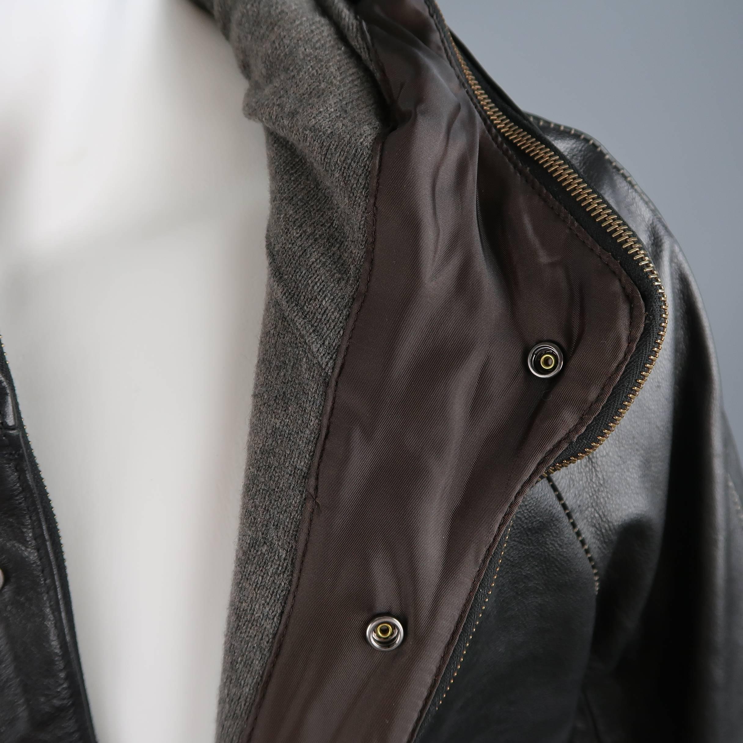 Men's 08SIRCUS Leather Jacket - 40 Black Textured Detachable Wool Liner Hooded 2