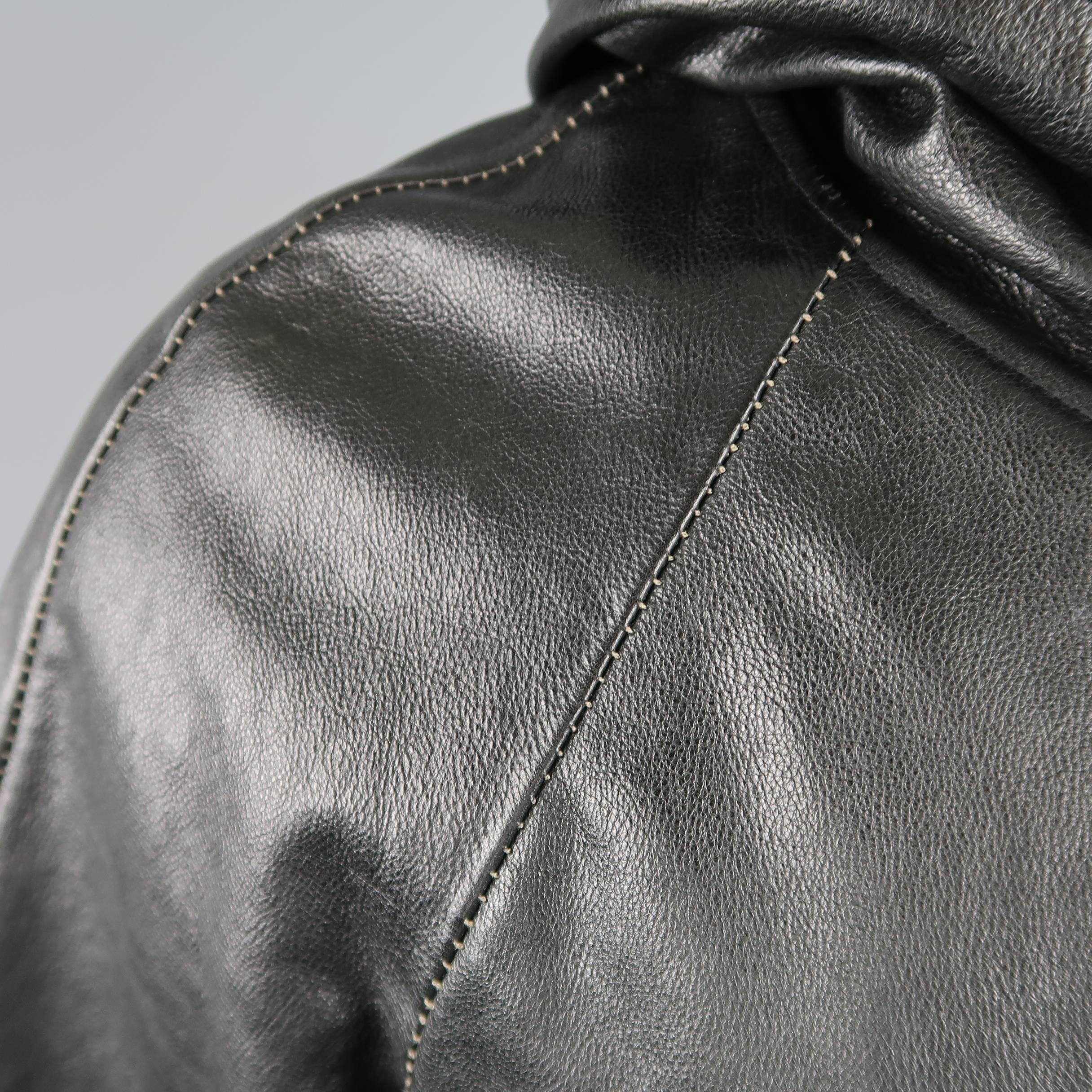 Men's 08SIRCUS Leather Jacket - 40 Black Textured Detachable Wool Liner Hooded 1