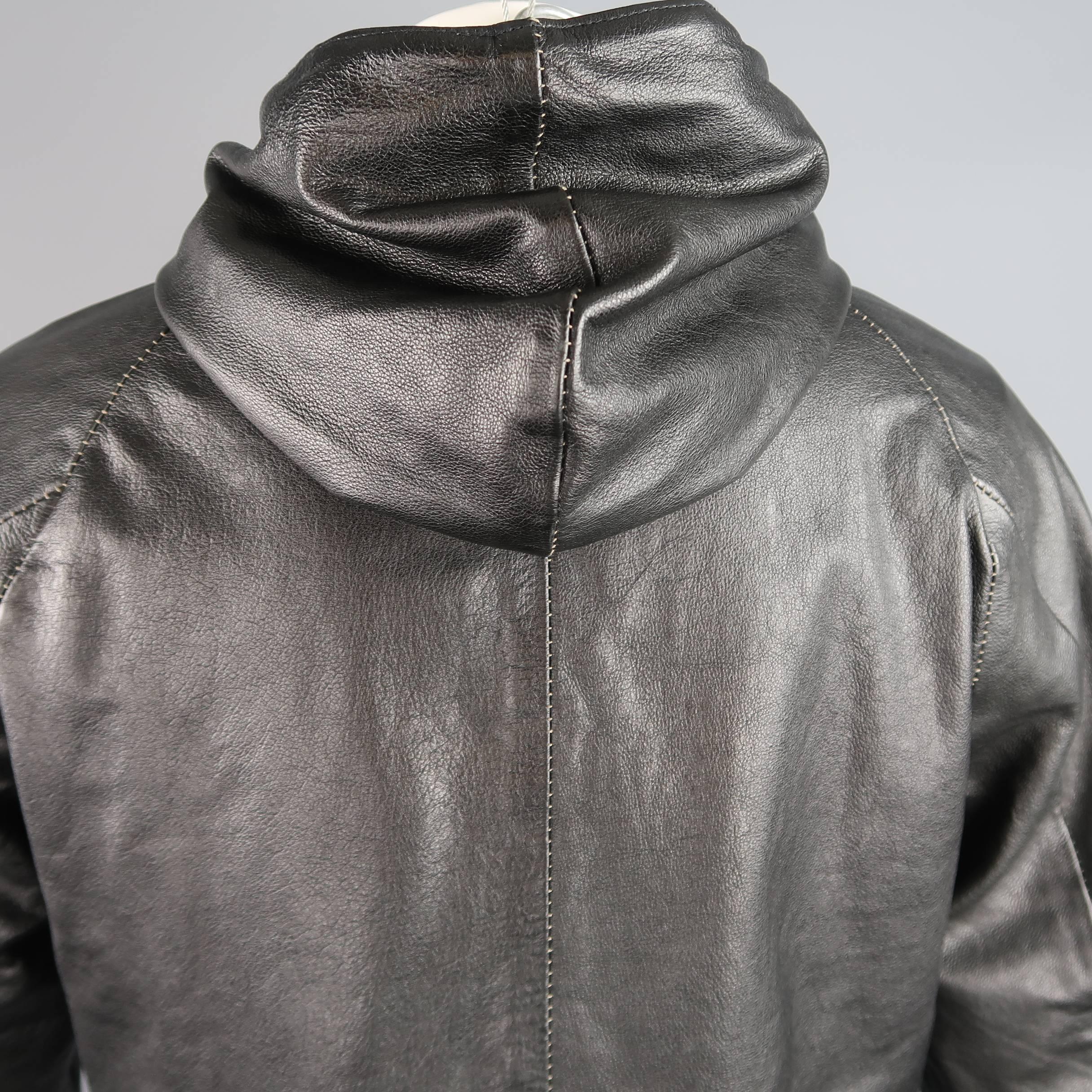 Men's 08SIRCUS Leather Jacket - 40 Black Textured Detachable Wool Liner Hooded 4