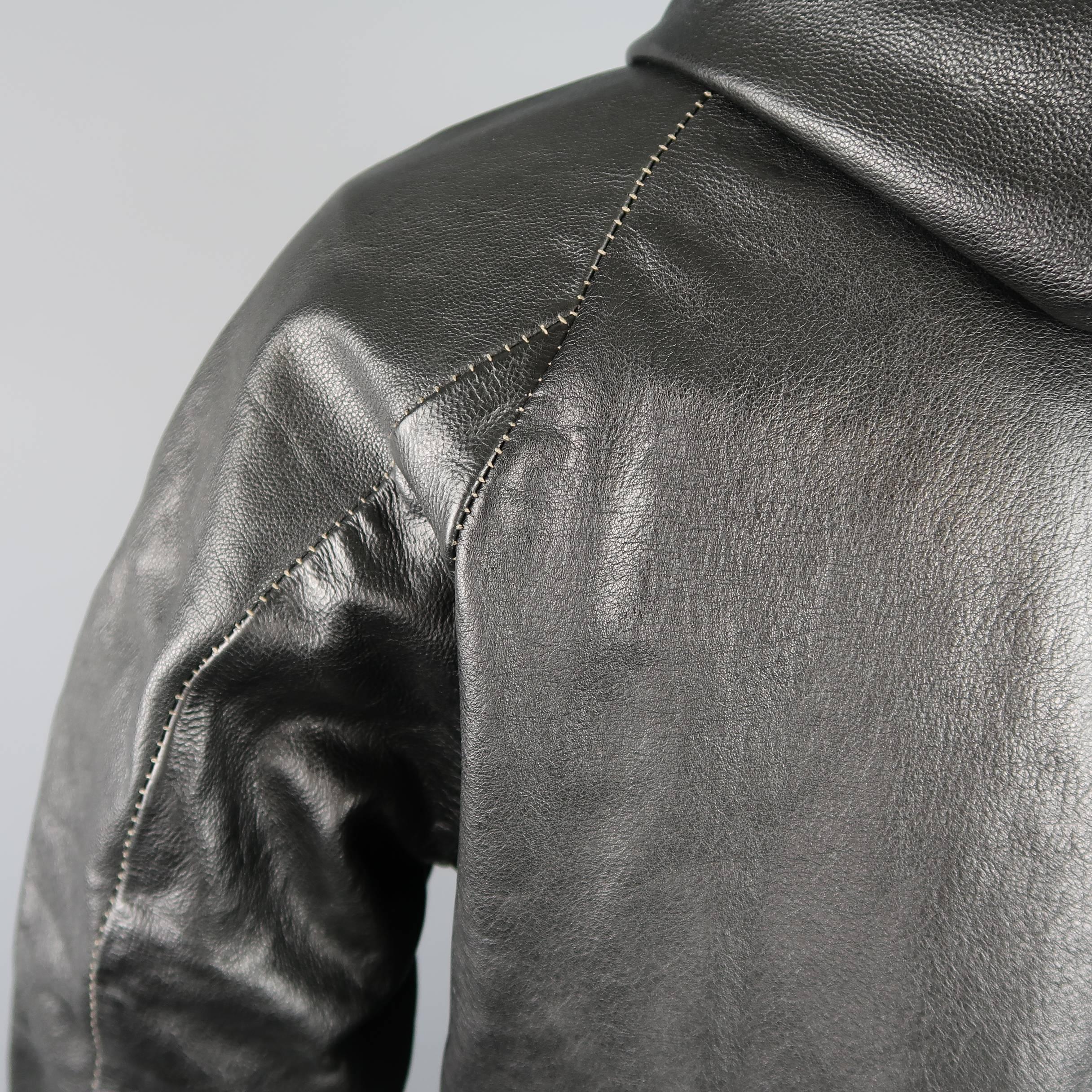 Men's 08SIRCUS Leather Jacket - 40 Black Textured Detachable Wool Liner Hooded 5