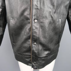 Men's 08SIRCUS Leather Jacket - 40 Black Textured Detachable Wool Liner Hooded