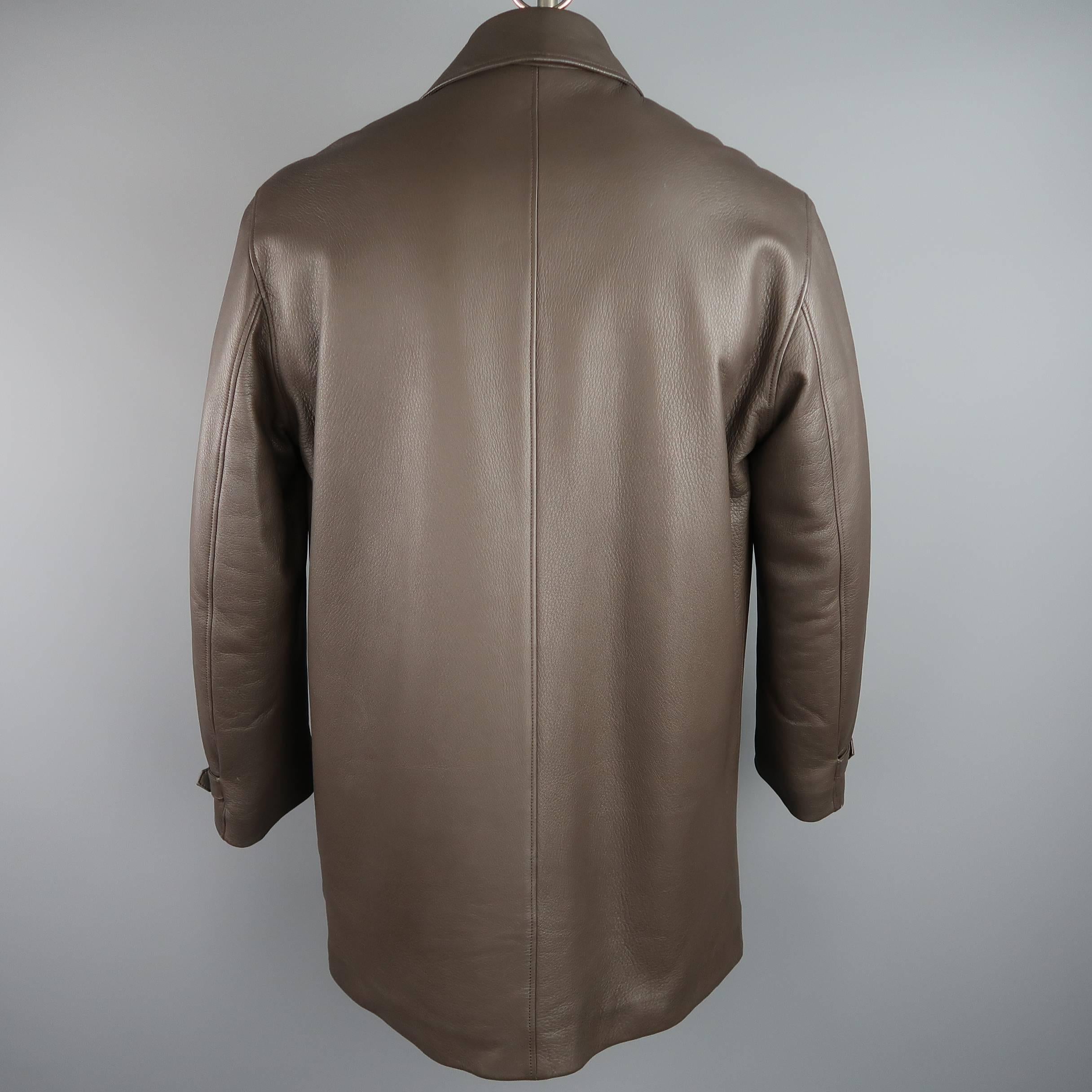 Women's or Men's Men's PAUL STUART 42 Brown Leather Hidden Placket Belted Collar Car Coat