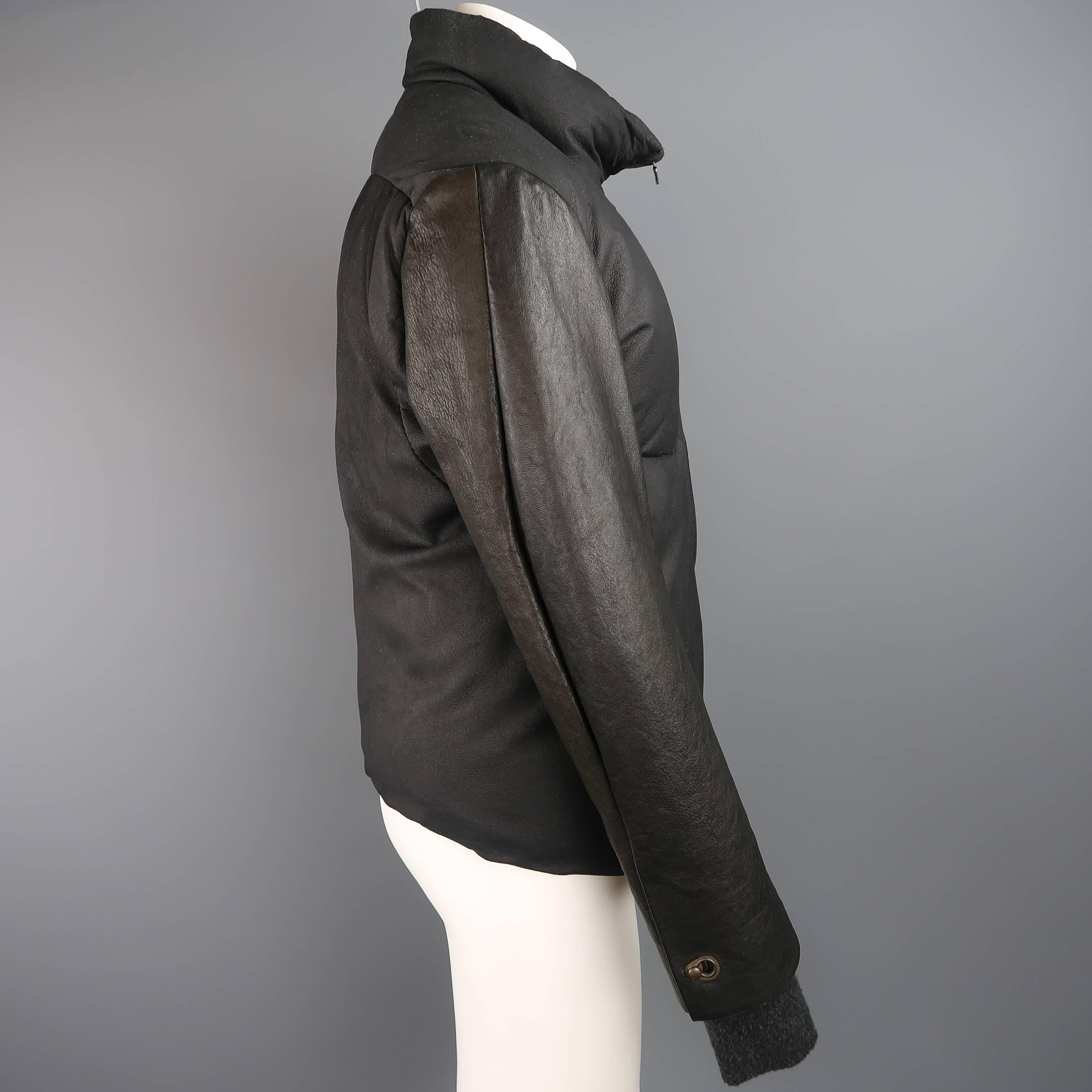 Men's ISAAC SELLAM XL Black Deer & Lamb Leather High Collar Down Jacket 1