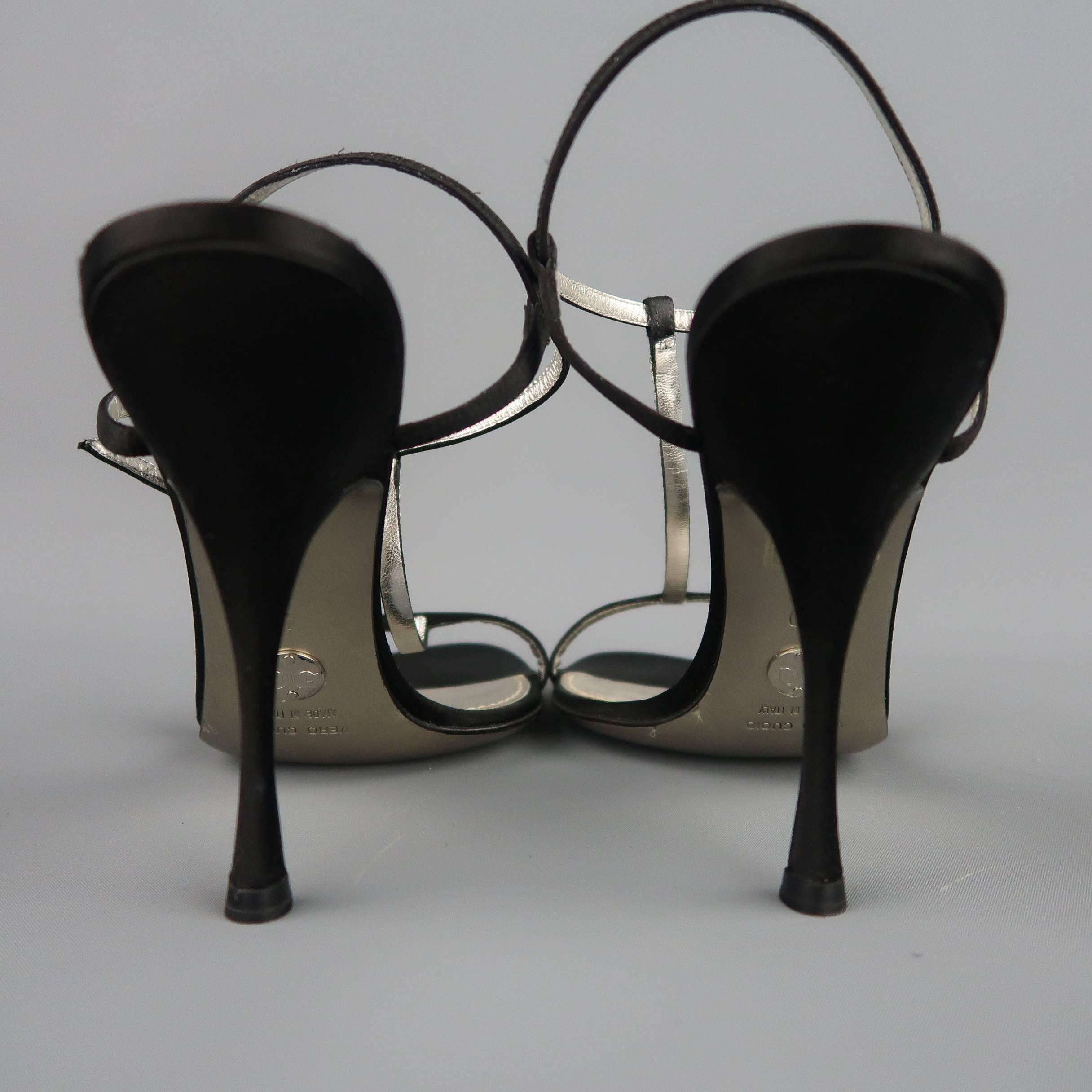 DOLCE & GABBANA 10 Black Silk & Leather Rhinestone T Strap Ankle Harness Sandals 4