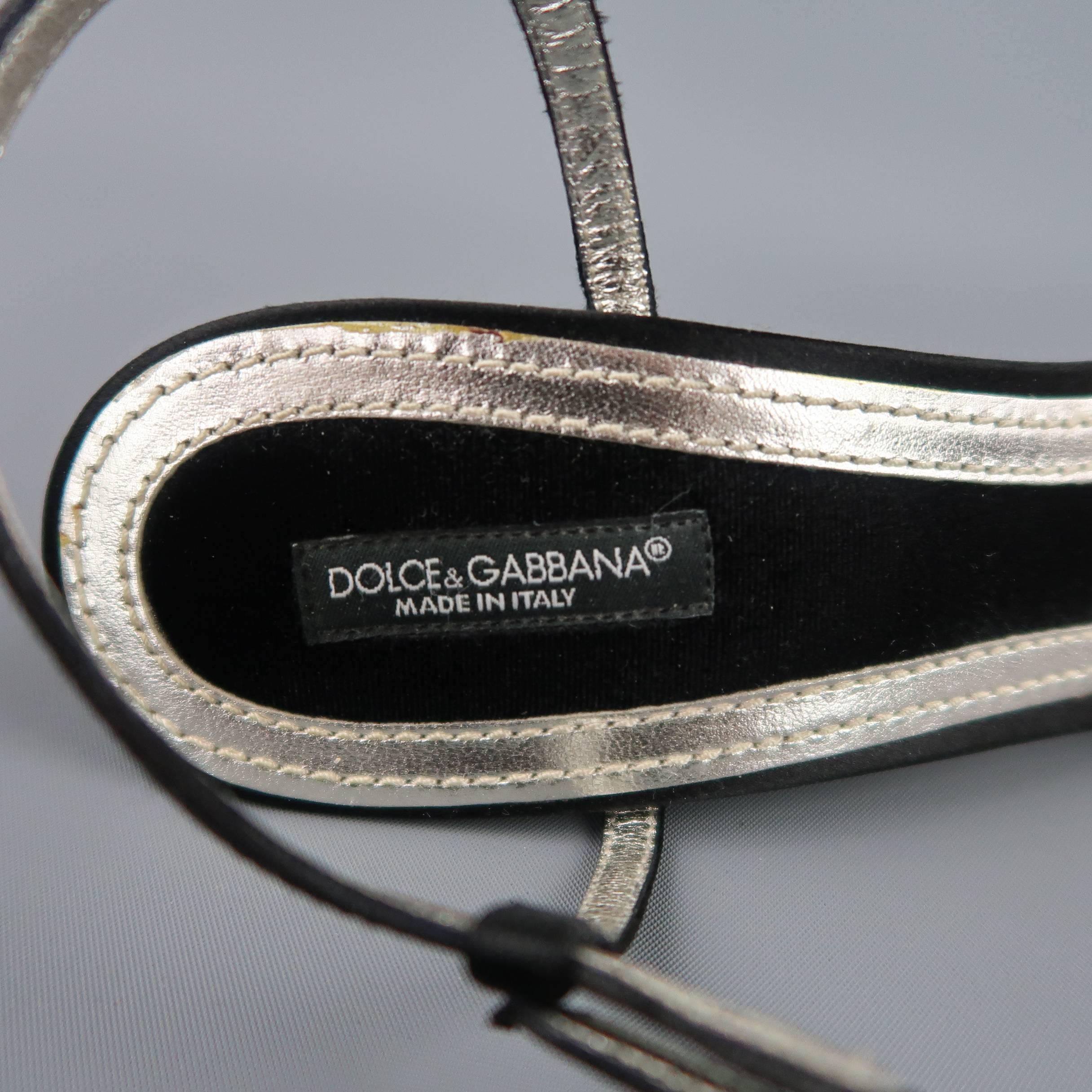 DOLCE & GABBANA 10 Black Silk & Leather Rhinestone T Strap Ankle Harness Sandals 5