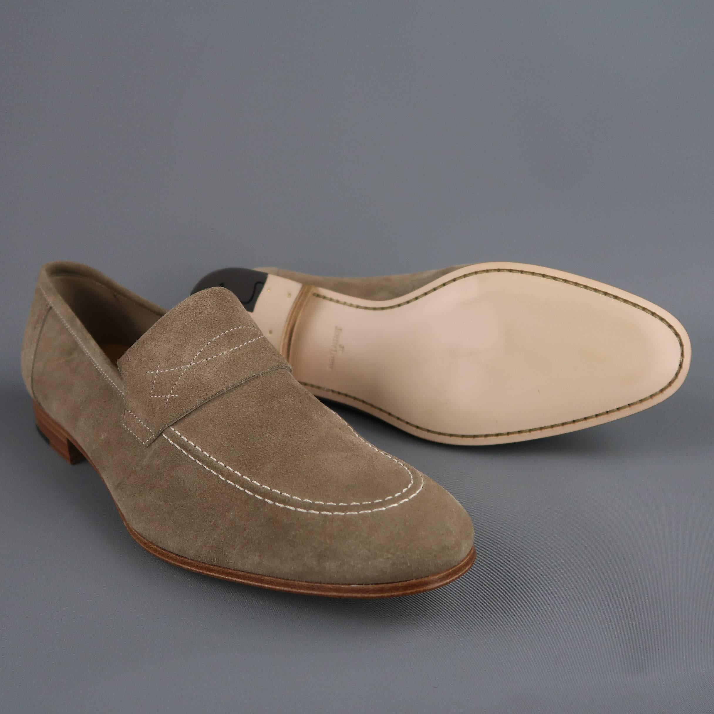 Men's JOHN LOBB Size 10 Light Taupe Gray Suede YARDLEY Loafers In New Condition In San Francisco, CA