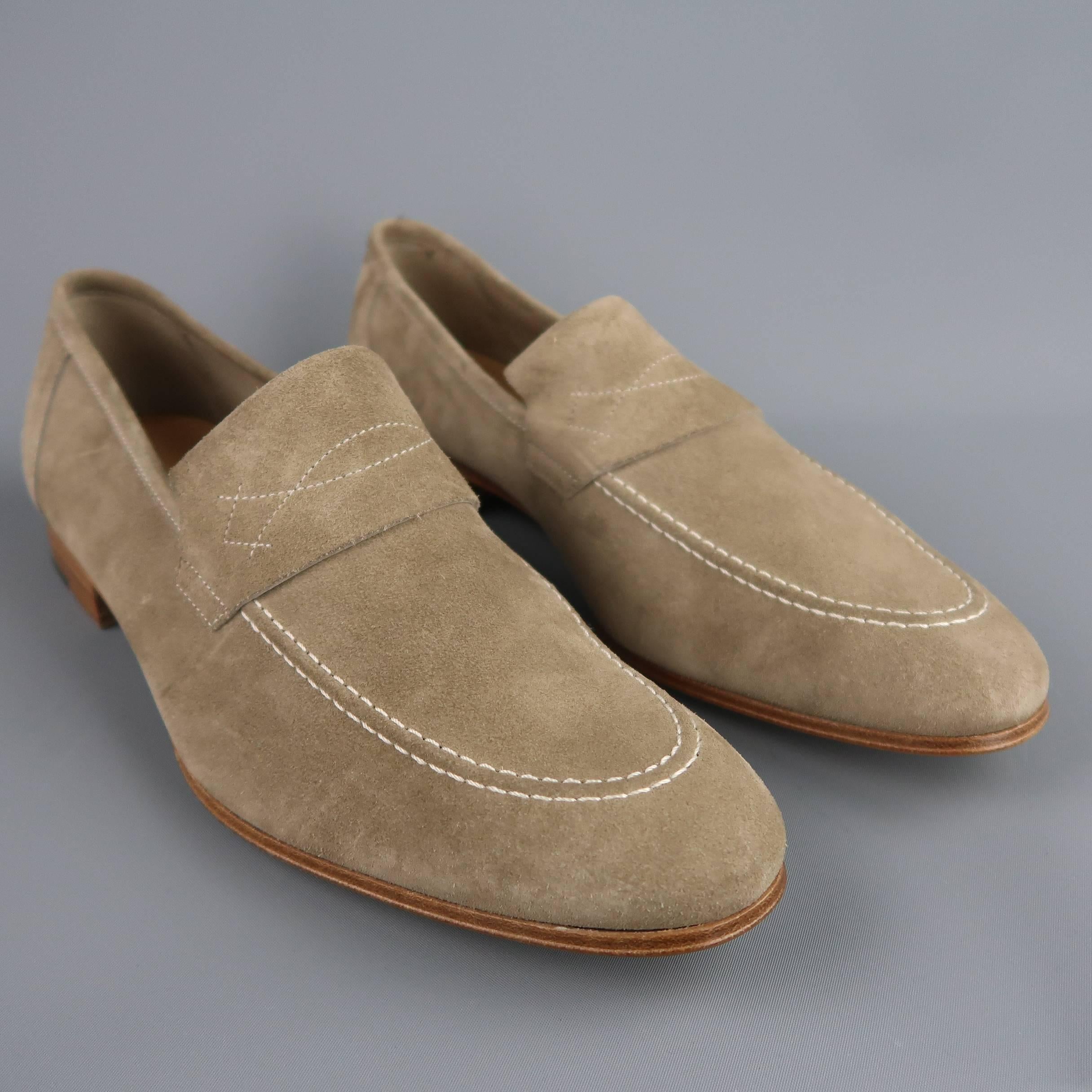 Brown Men's JOHN LOBB Size 10 Light Taupe Gray Suede YARDLEY Loafers