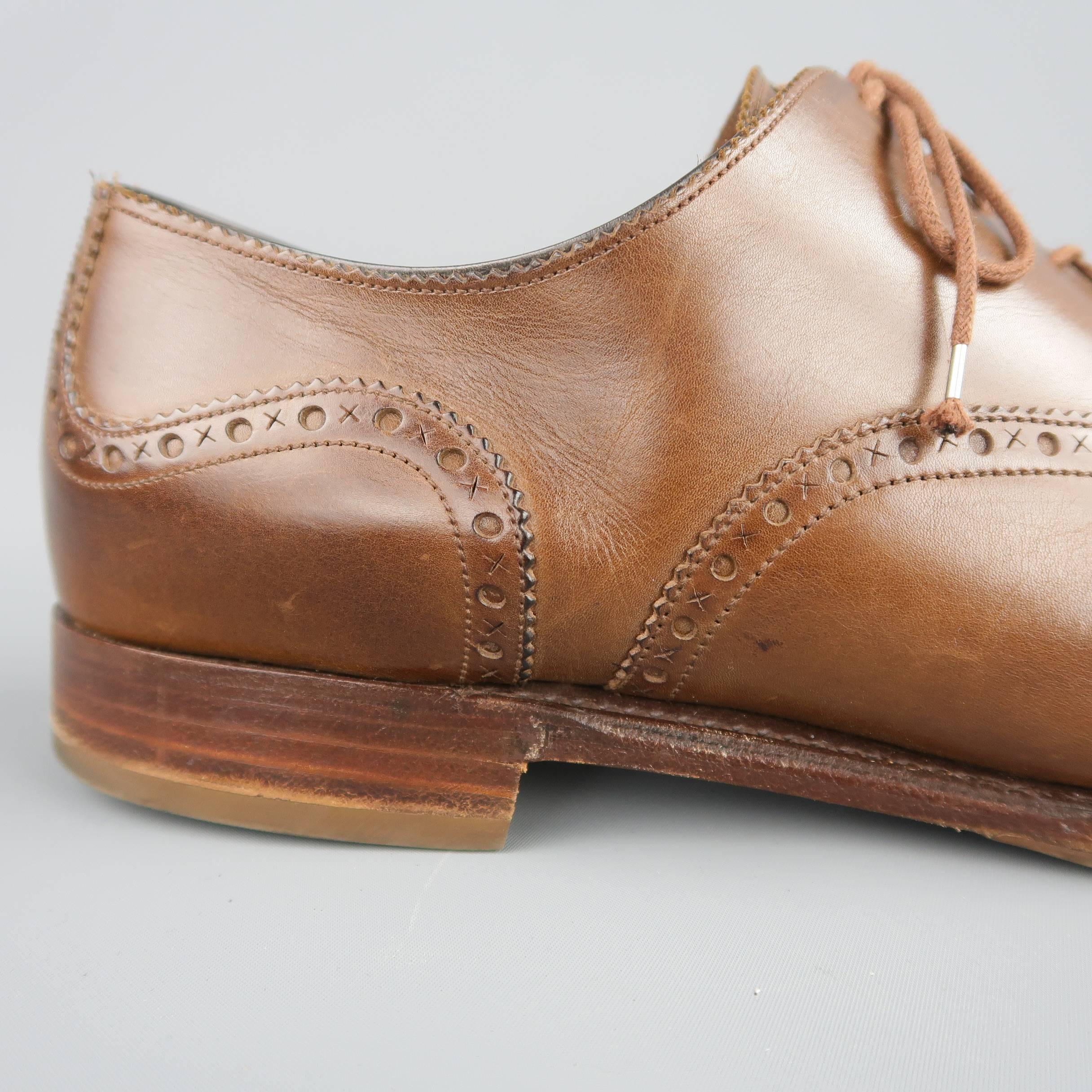 Men's BARKER BLACK Size 11.5 Brown Perforated Leather CLIFTON Cap Toe Lace Up In Good Condition In San Francisco, CA