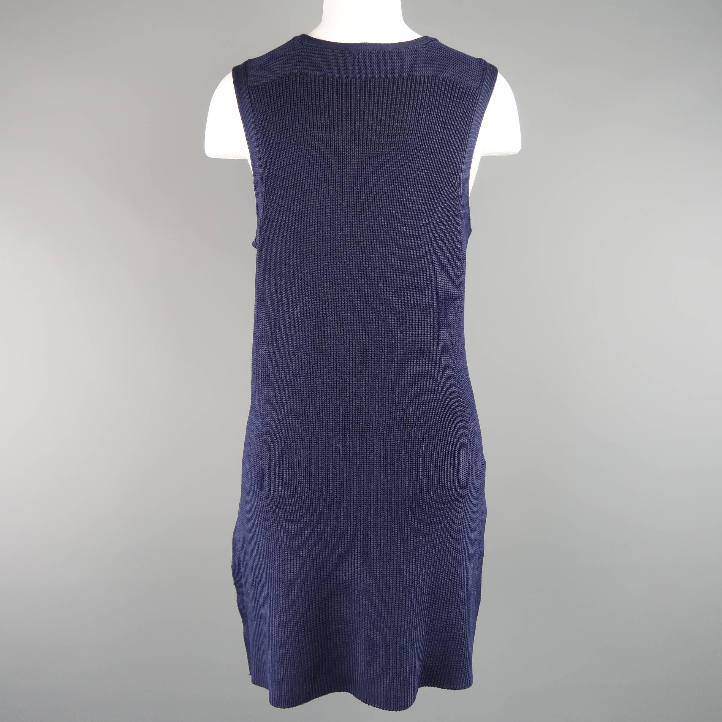 Black RALPH LAUREN Collection Size M Navy Silk Blend Sleeveless Long Sweater Vest Top