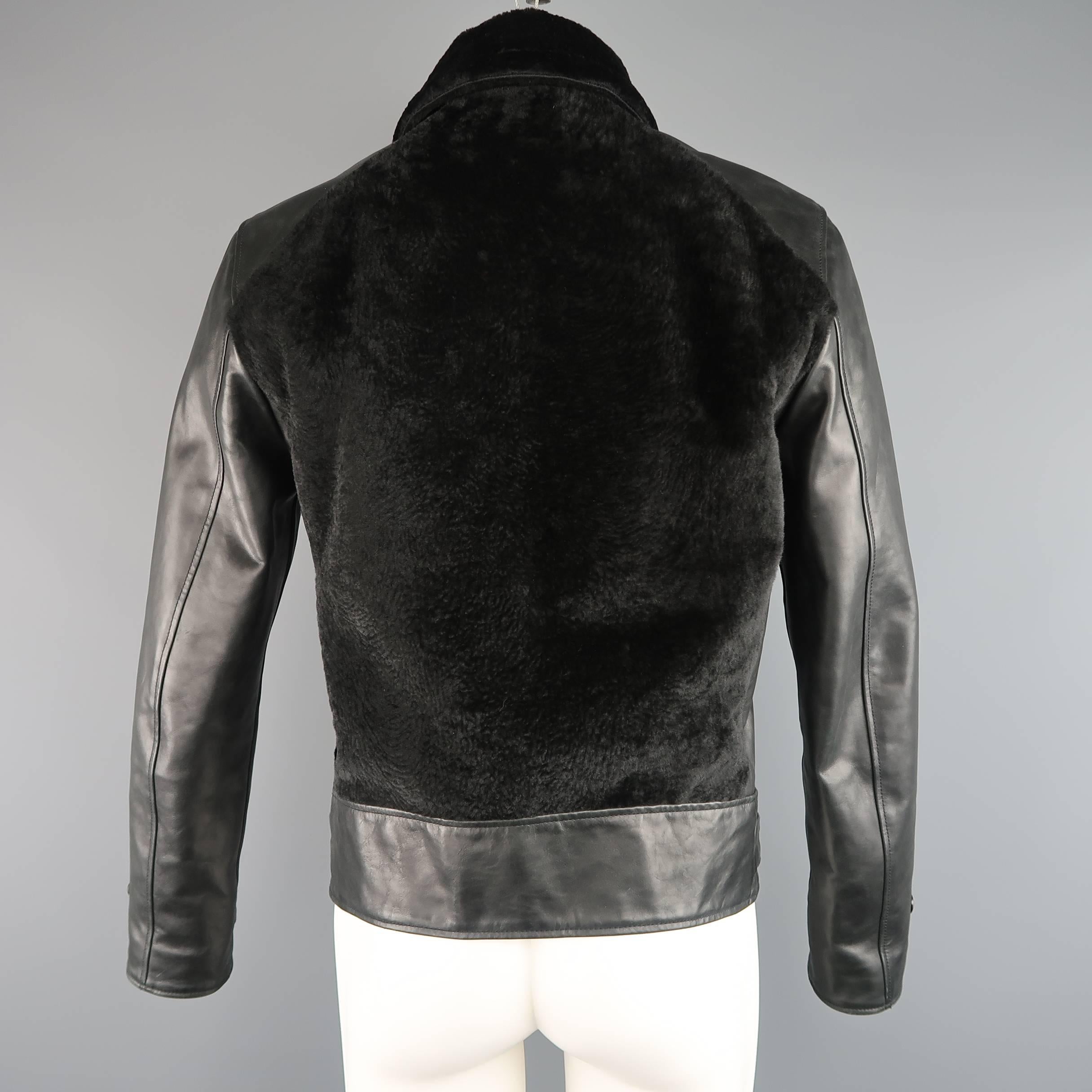 Alexander McQueen Jacket Men's Black Leather and Shearling Coat In Excellent Condition In San Francisco, CA