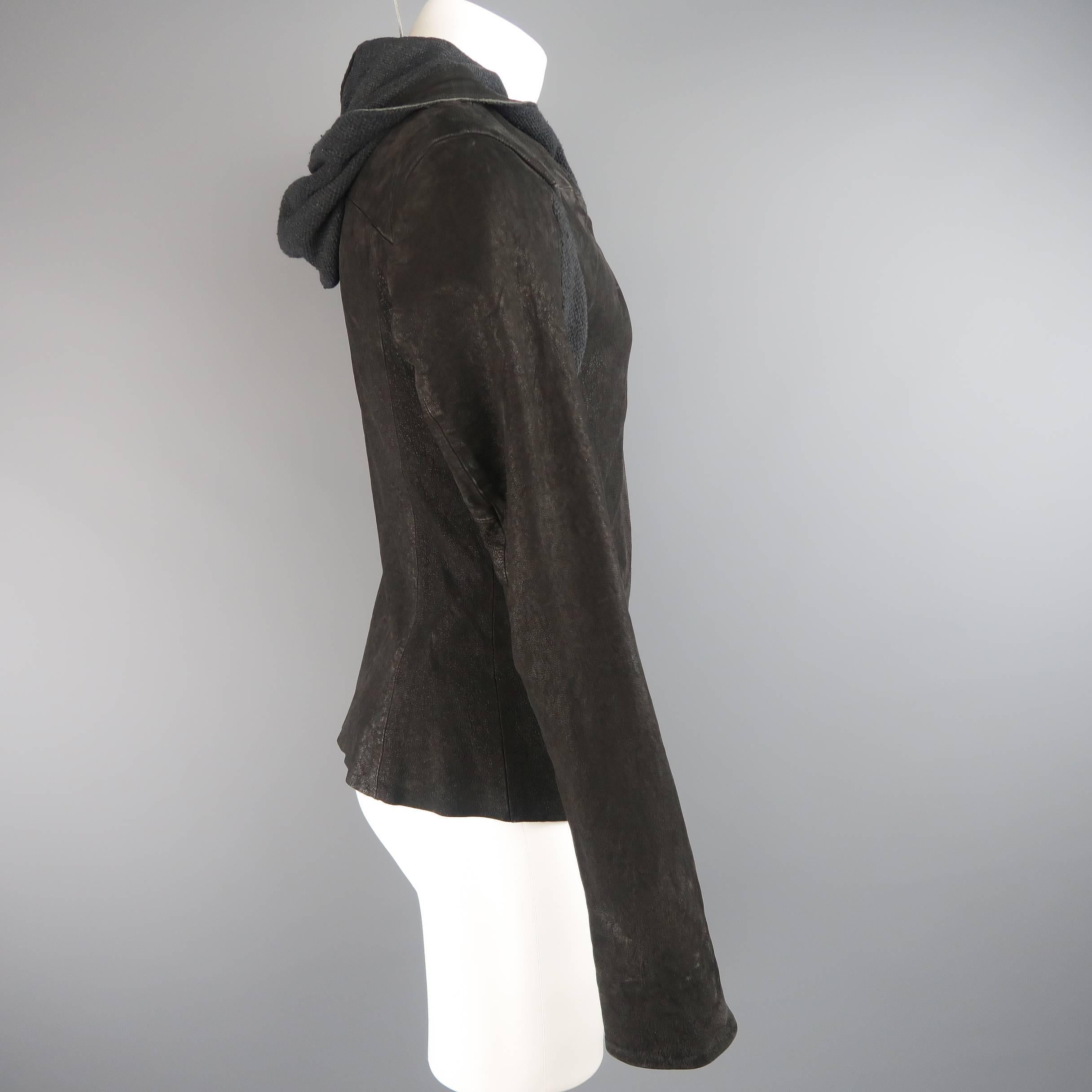 Men's LOST & FOUND S Black Sueded Goat Leather Hooded Jacket 5