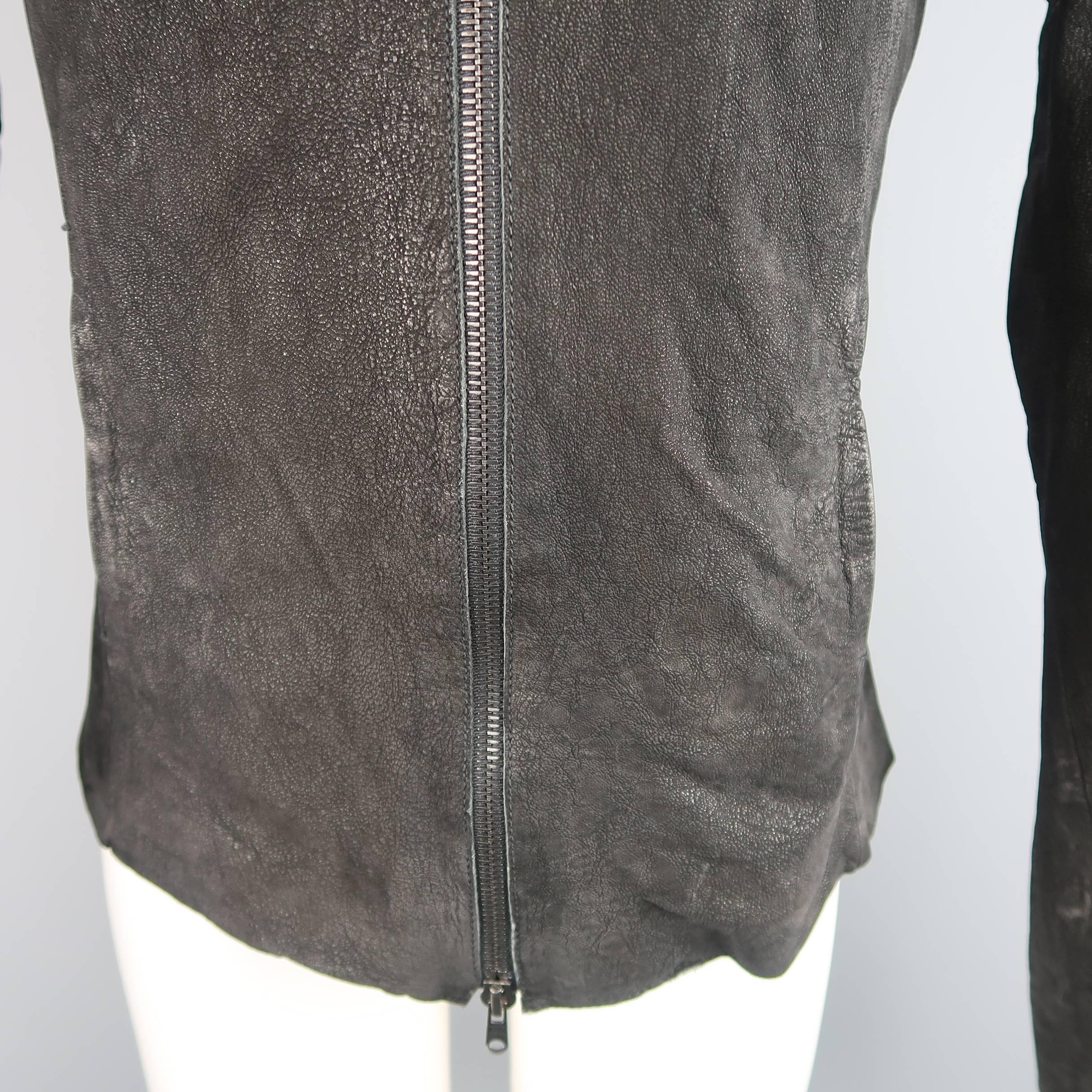 Men's LOST & FOUND S Black Sueded Goat Leather Hooded Jacket 3
