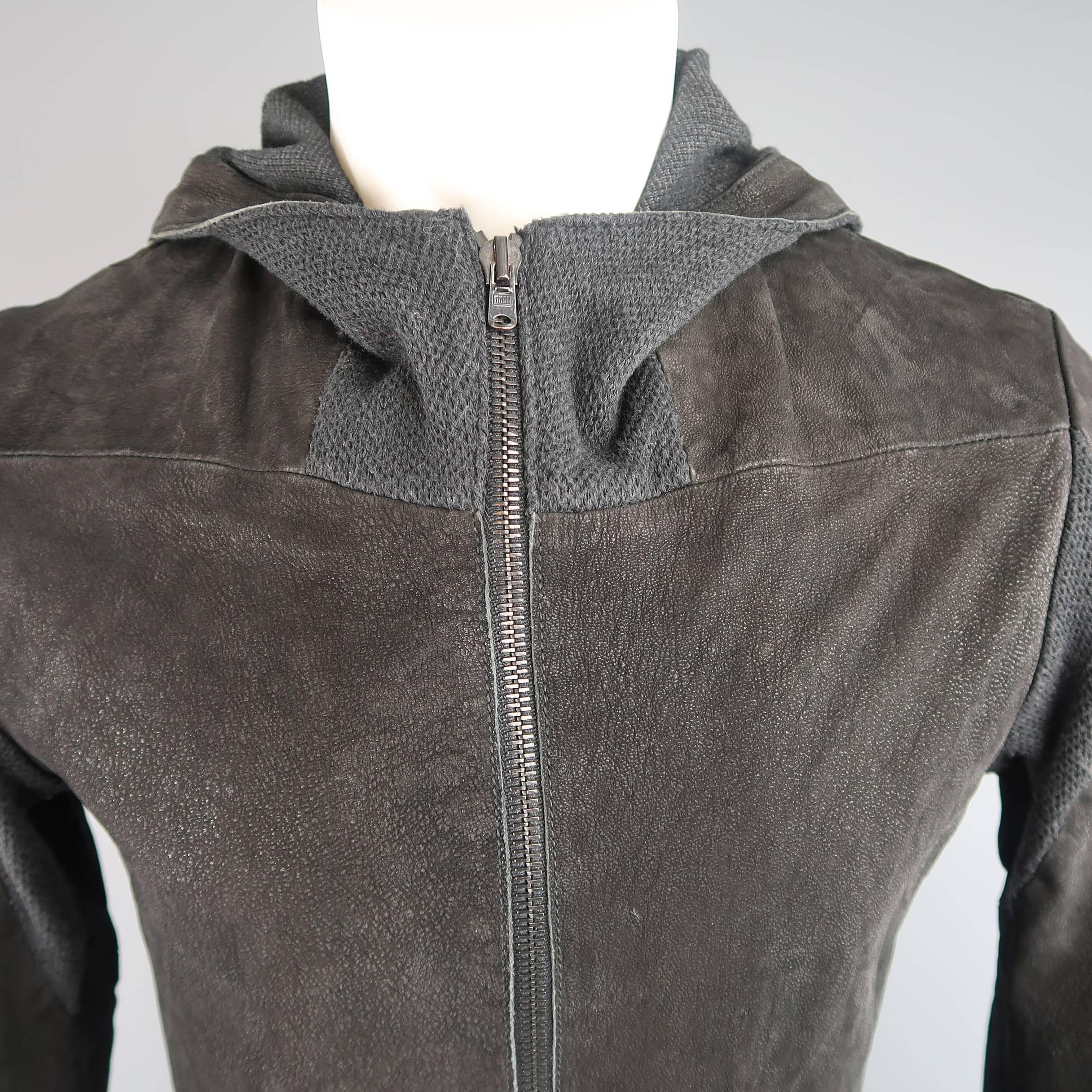 Men's LOST & FOUND S Black Sueded Goat Leather Hooded Jacket 1