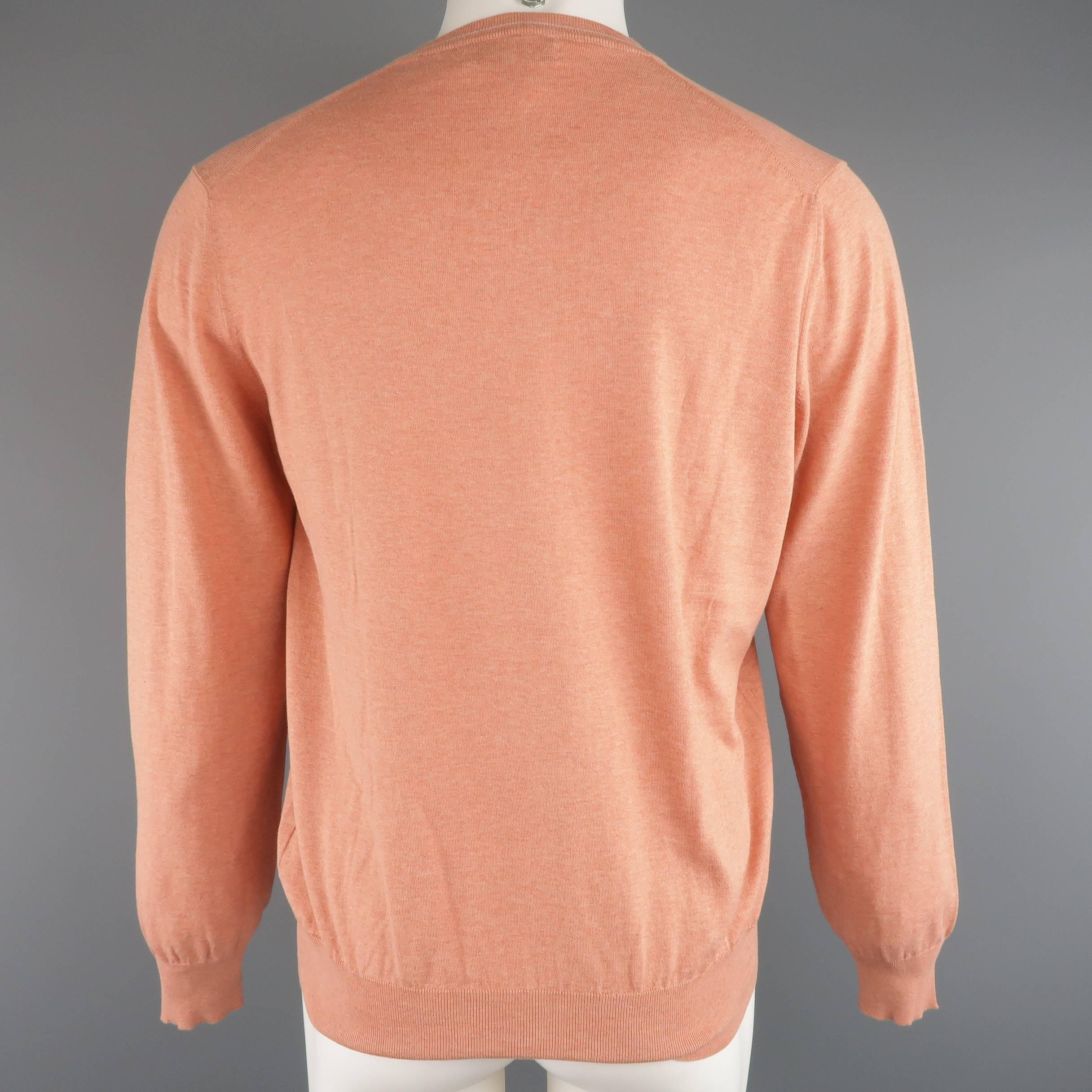 Men's BRUNELLO CUCINELLI Size S Muted Salmon Heather Cotton V Neck Pullover In Excellent Condition In San Francisco, CA