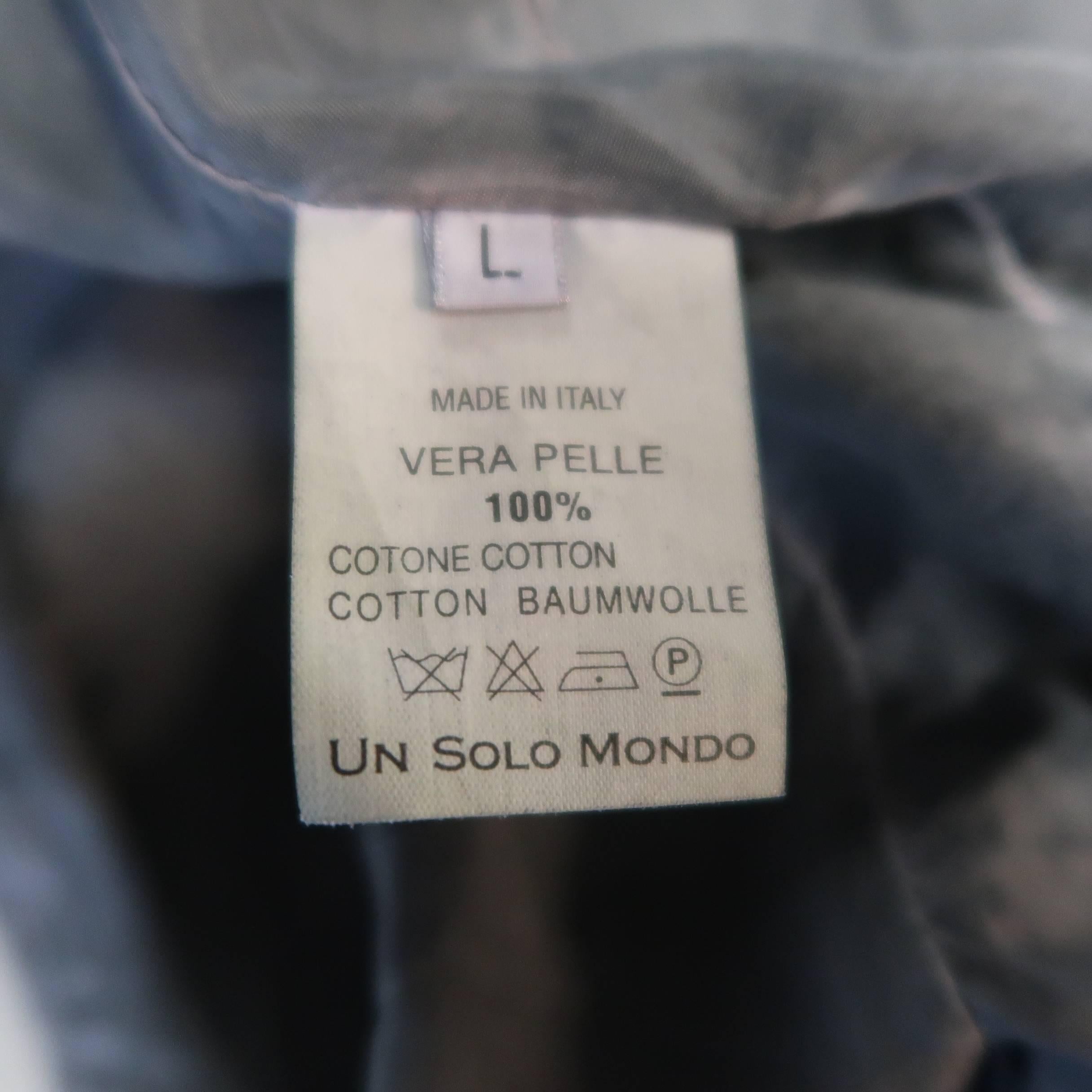 UN SOLO MONDO L Charcoal Distressed Leather Peak Lapel Jacket 3