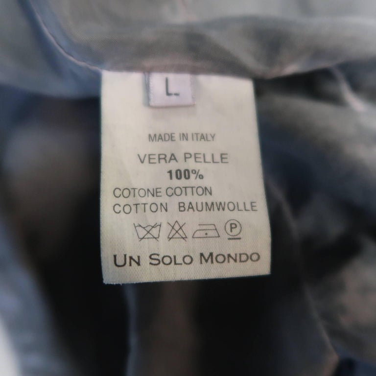UN SOLO MONDO L Charcoal Distressed Leather Peak Lapel Jacket at ...