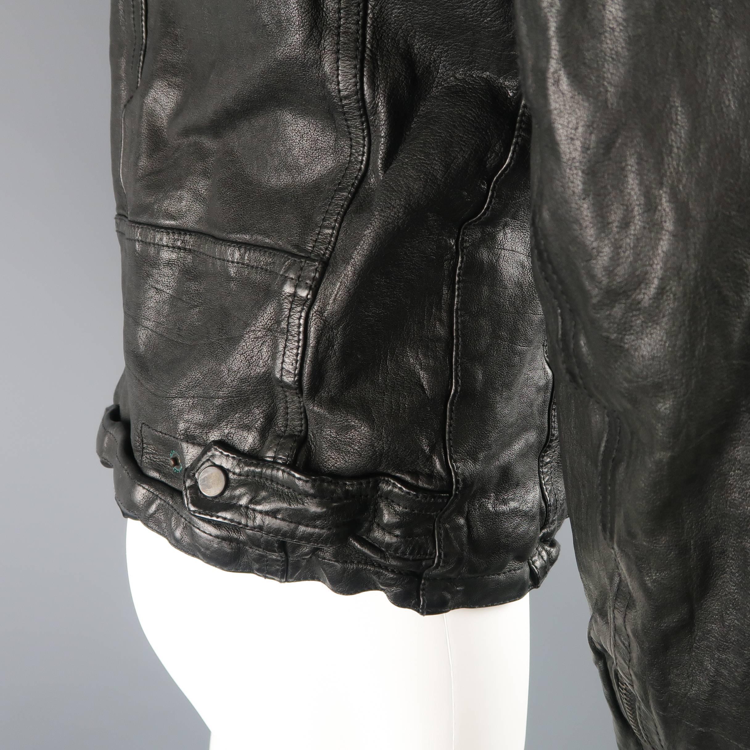Men's NEIL BARRETT L Black Wrinkled Distressed Buffalo Leather Biker Jacket In Excellent Condition In San Francisco, CA