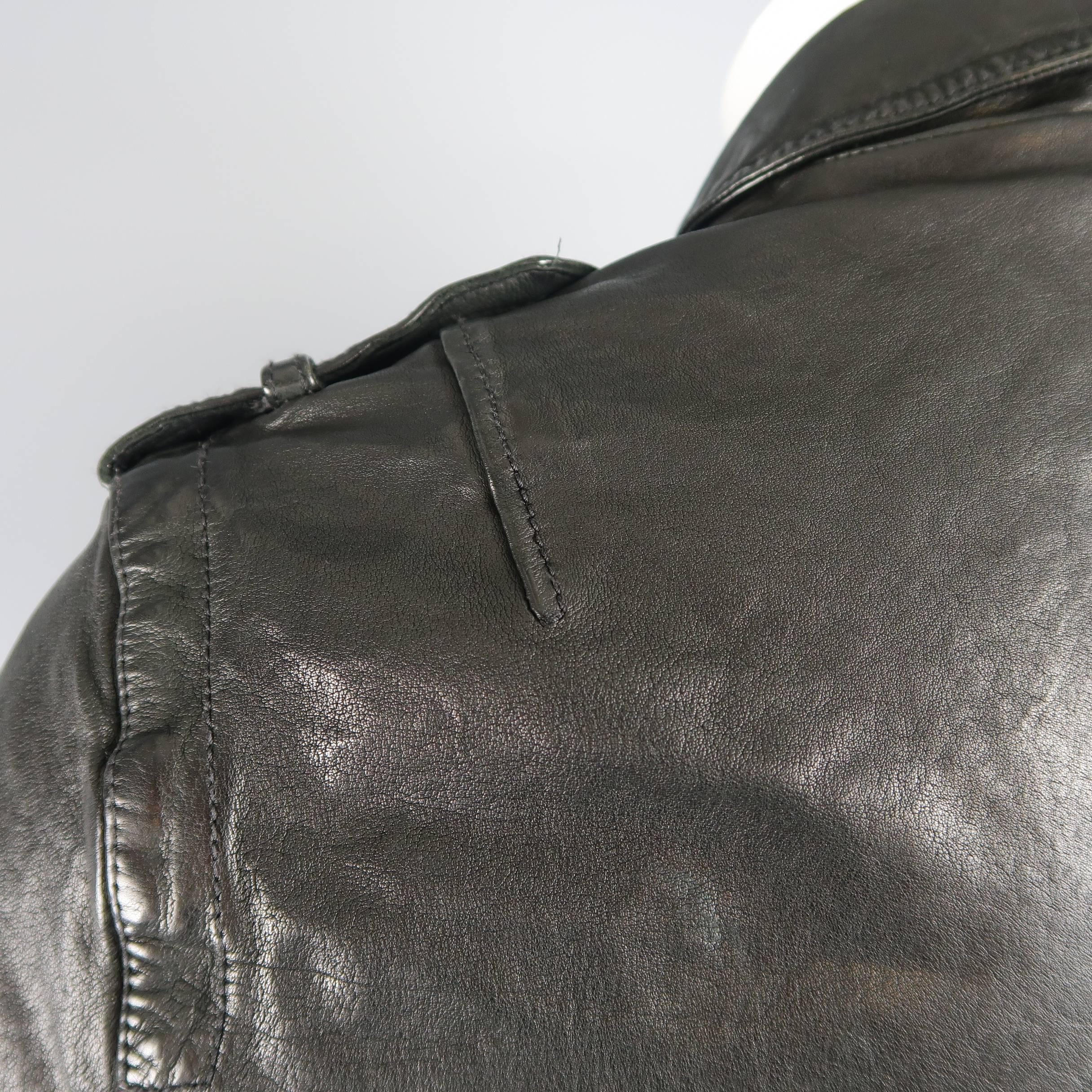Men's NEIL BARRETT L Black Wrinkled Distressed Buffalo Leather Biker Jacket 3
