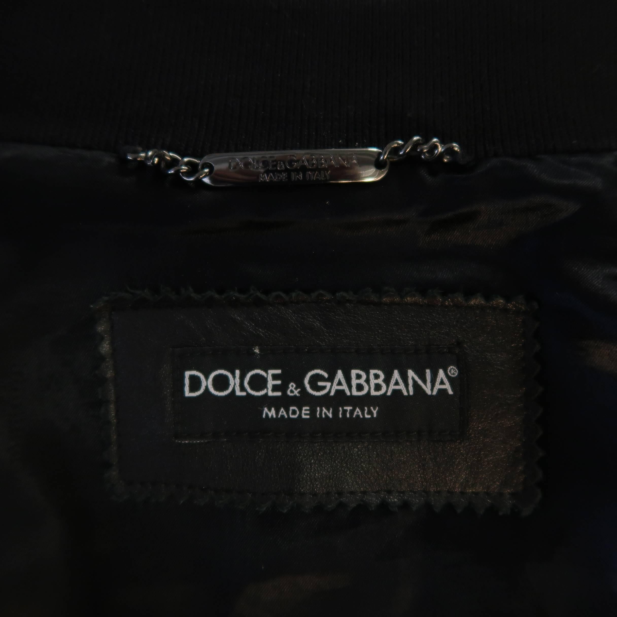 Men's DOLCE & GABBANA 40 Black Checkered Perforated Leather Baseball Jacket 7