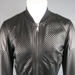 Men's DOLCE & GABBANA 40 Black Checkered Perforated Leather Baseball Jacket