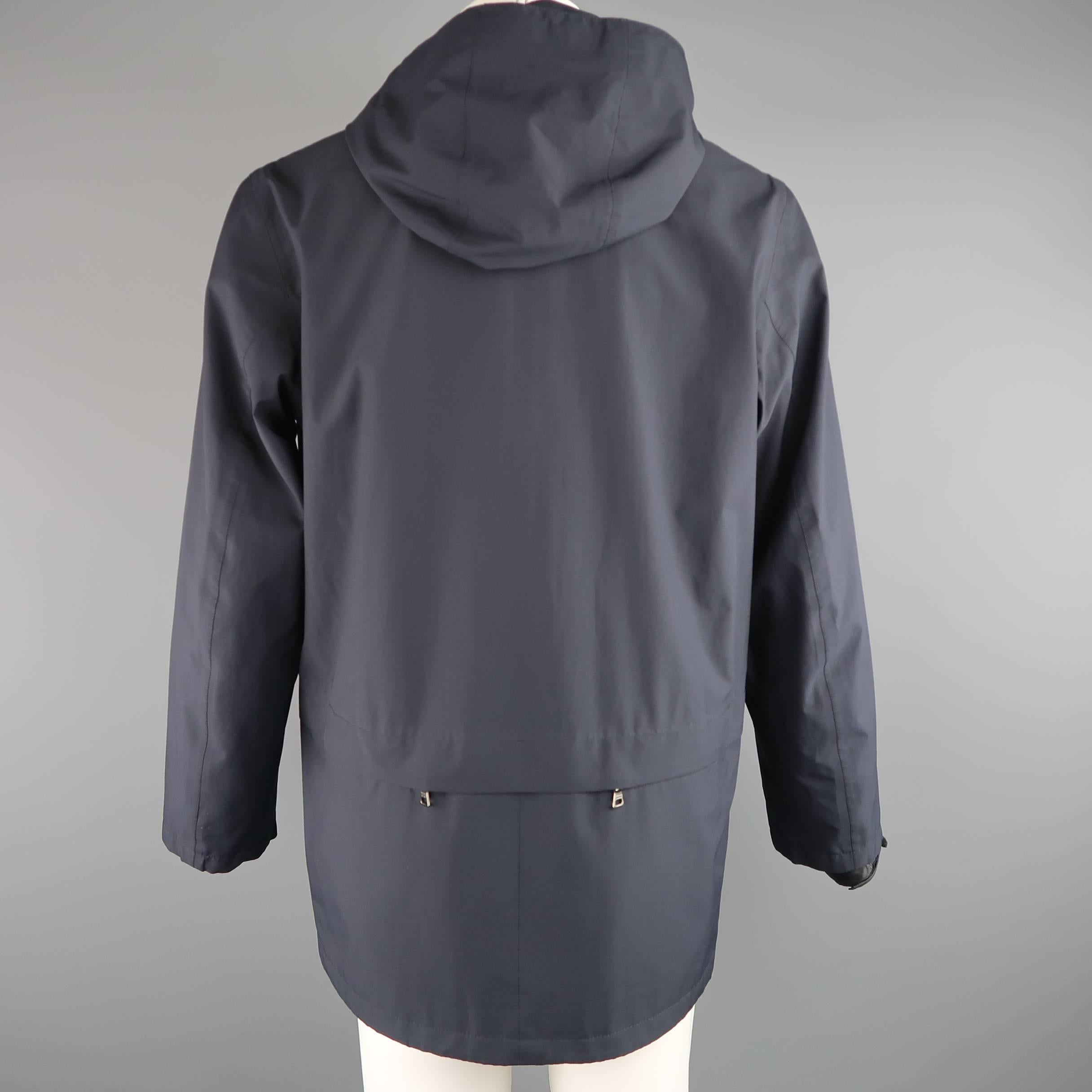 Men's PRADA 40 Navy Nylon Hooded Zip Pocket Overcoat 1