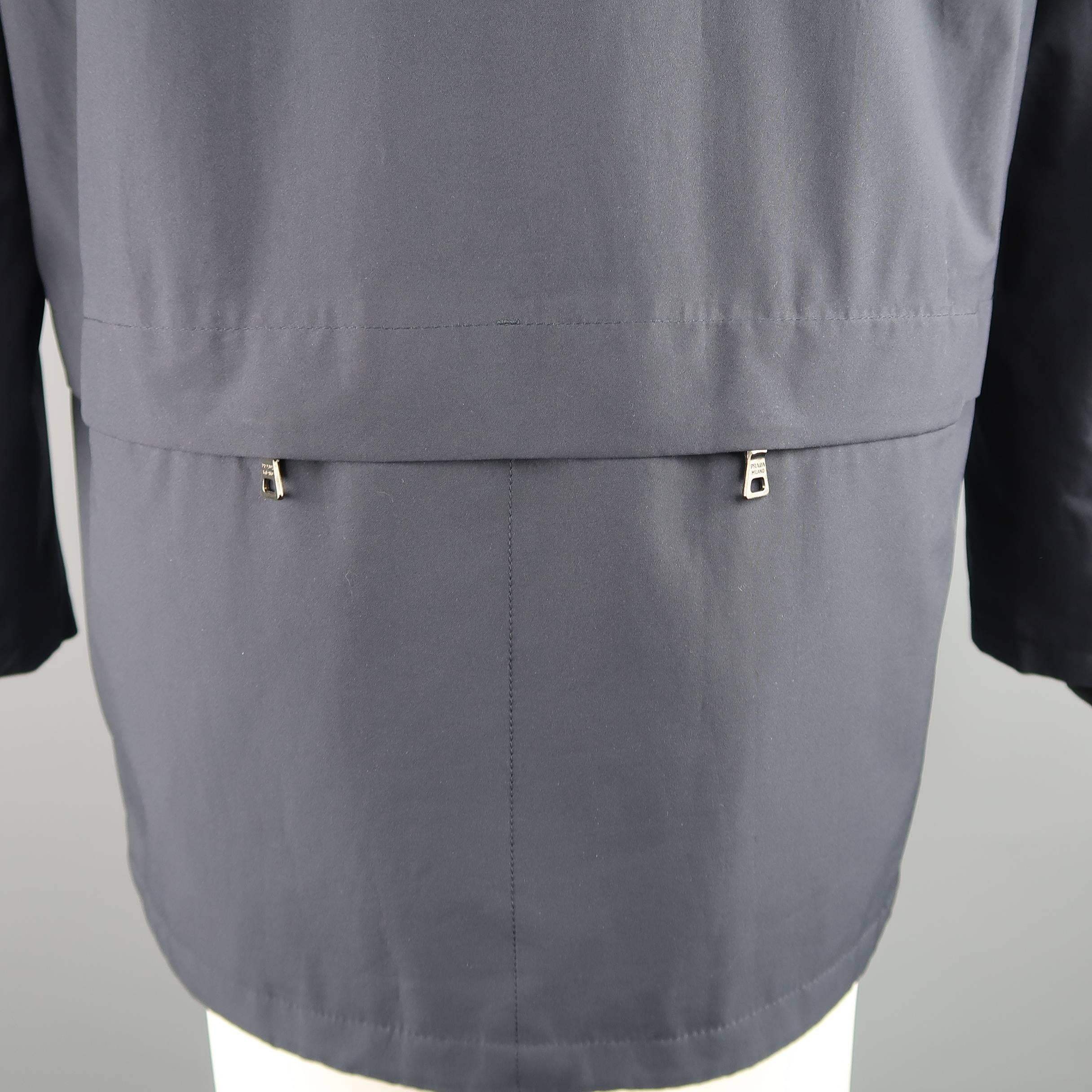 Men's PRADA 40 Navy Nylon Hooded Zip Pocket Overcoat 2