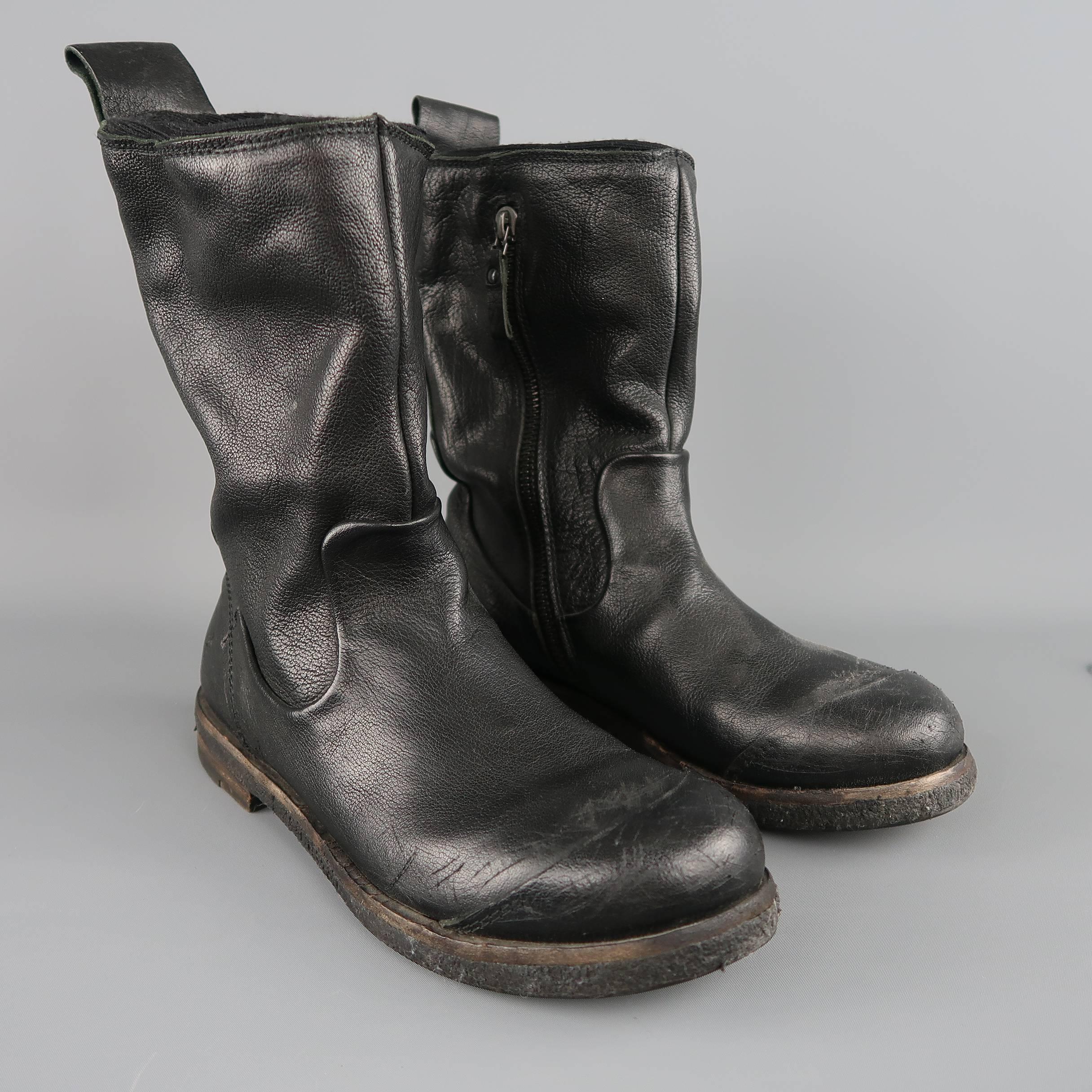 Men's MARSELL Size 9 Black Distressed Leather Toe Cap Boots In Fair Condition In San Francisco, CA