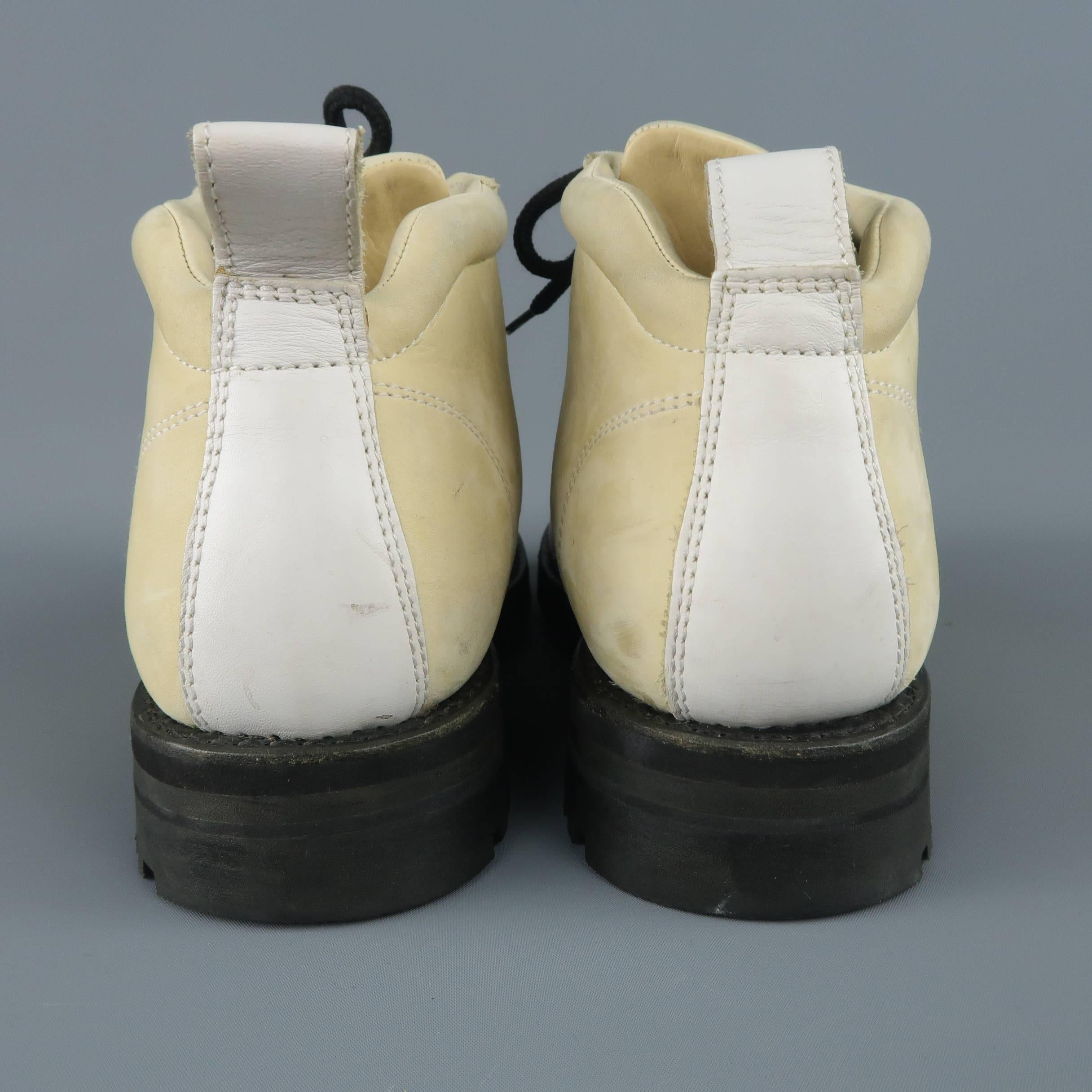 JEAN-BAPTISTE RAUTUREAU Size 7.5 White & Cream Two Toned Leather Hiking Boots In Fair Condition In San Francisco, CA
