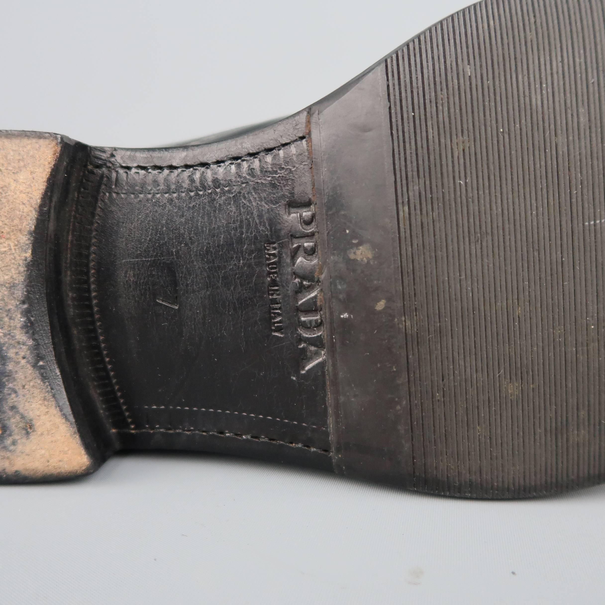 Men's PRADA Size 8 Black Patent Leather Squared Toe Single Monk Strap Loafers 2