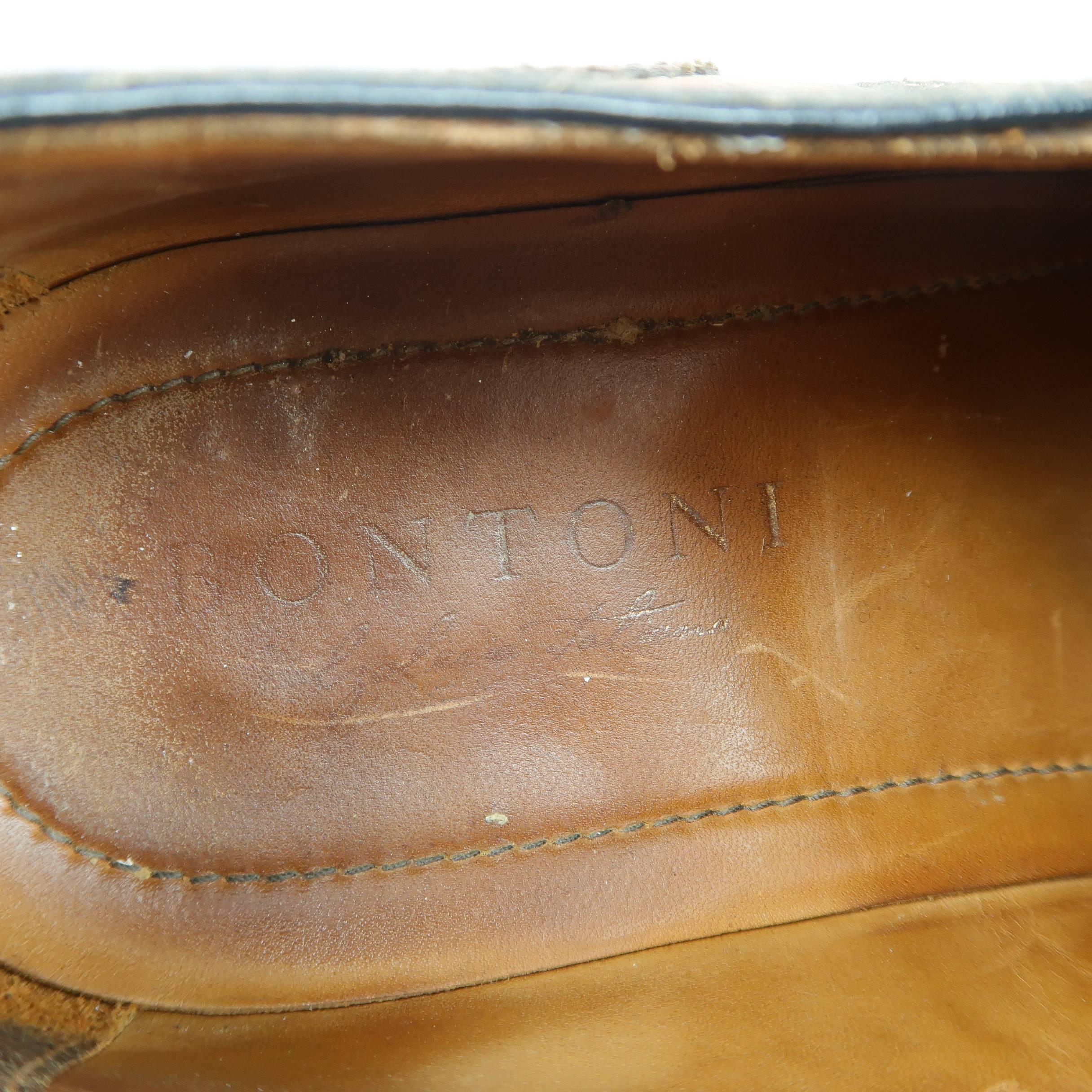 Men's BONTONI Size 11 Tan Distressed Leather Pointed Wingtip Lace Up 4