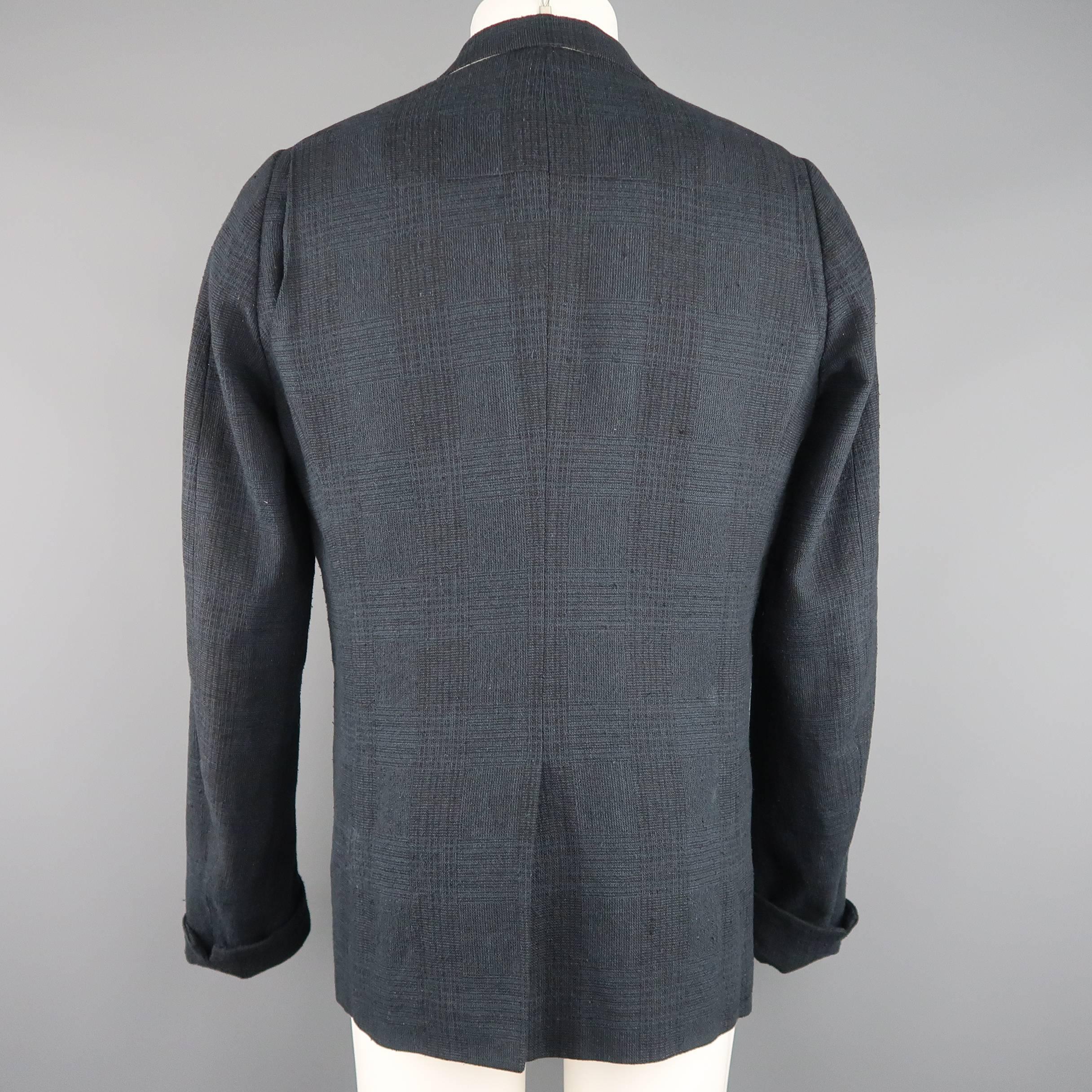 Men's THE VIRIDI-ANNE 42 Navy Plaid Silk / Linen 4 Button Sport Coat Jacket 1