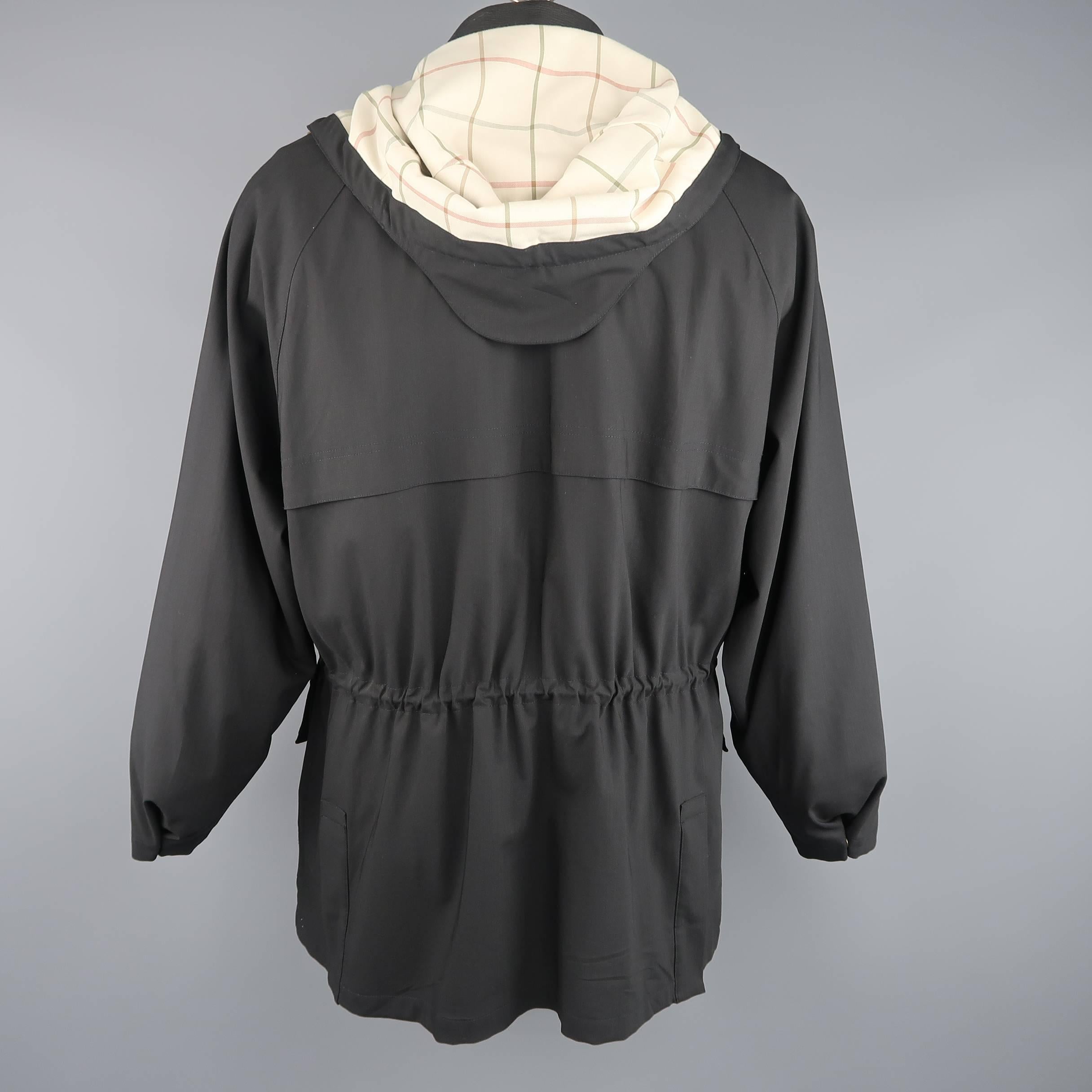 Loro Piana XL Men's Black Wool Detachable Vest Storm System Hooded Jacket 1