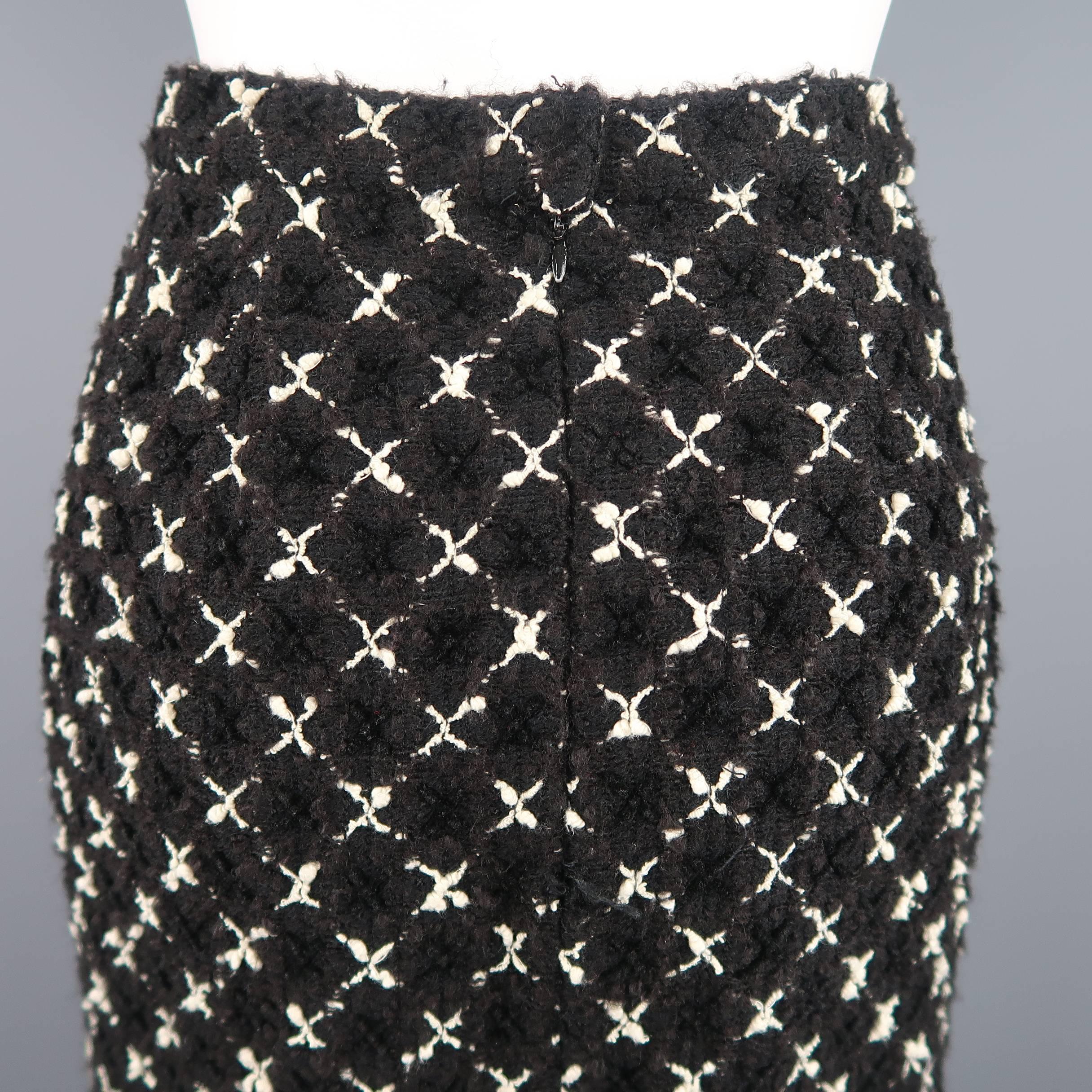 Women's Vintage CHANEL Skirt - Small Black & White X Print Boucle Tweed Pencil Skirt
