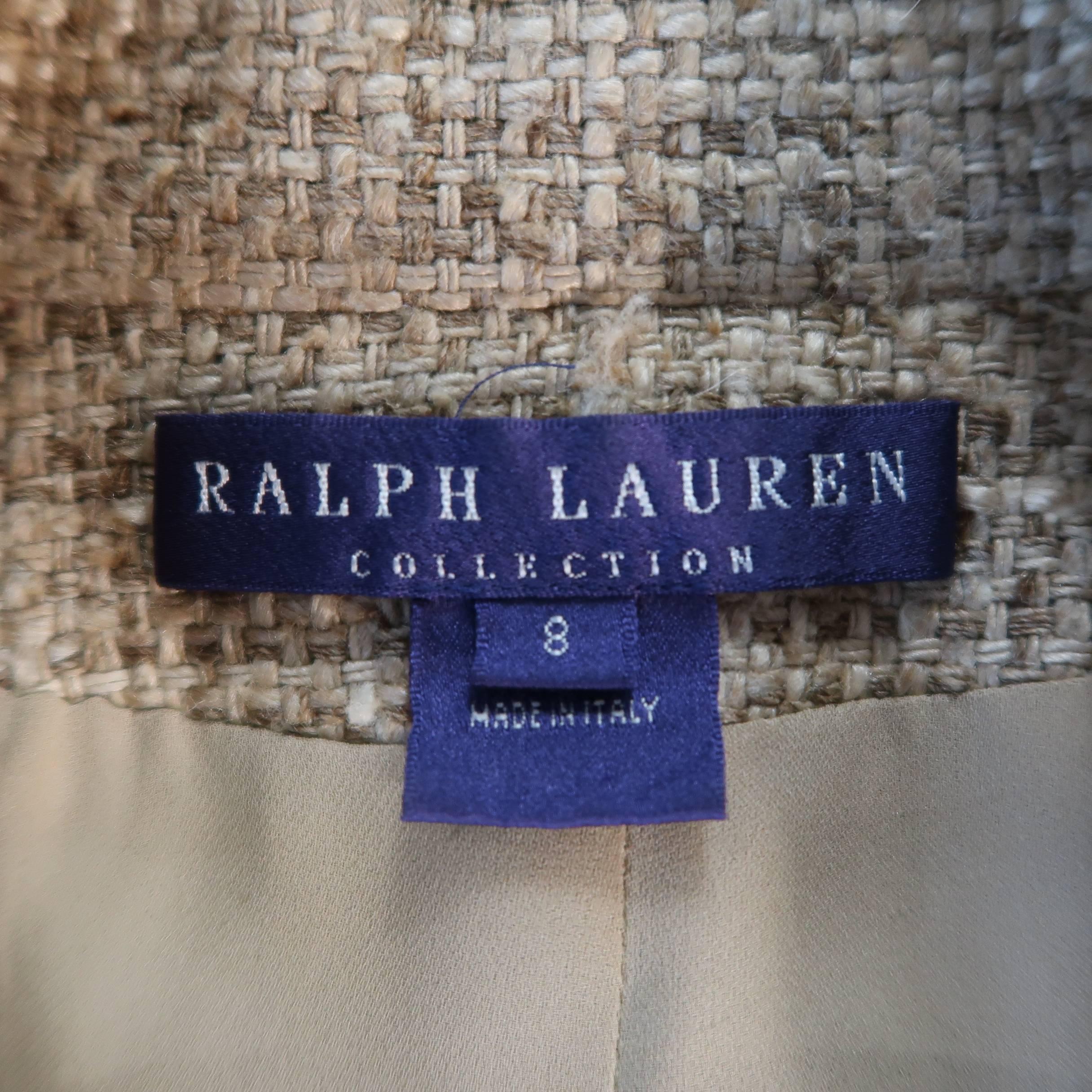RALPH LAUREN Size 8 Beige Woven Silk Tweed Double Breasted Cropped Jacket 1
