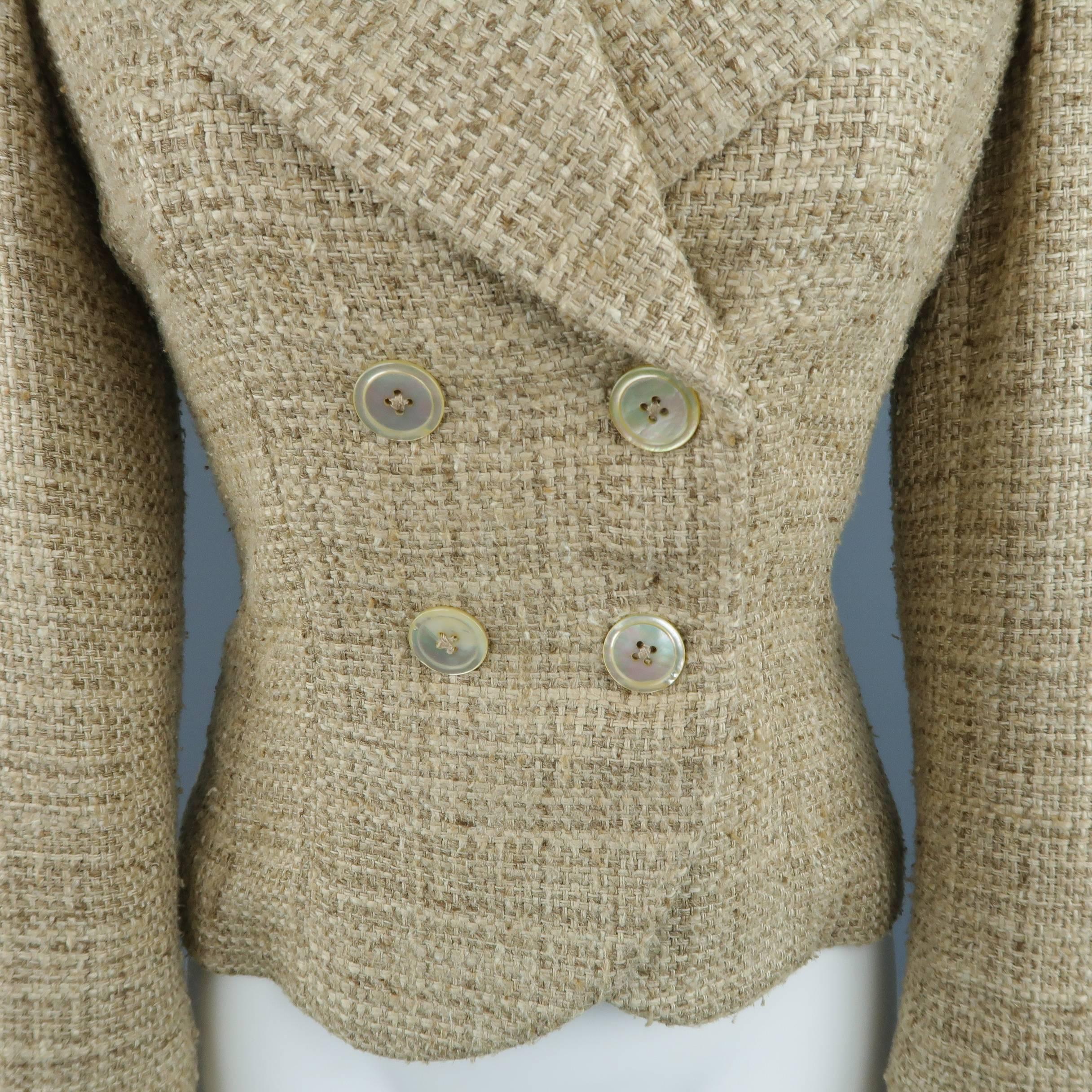 RALPH LAUREN Size 8 Beige Woven Silk Tweed Double Breasted Cropped Jacket In Excellent Condition In San Francisco, CA
