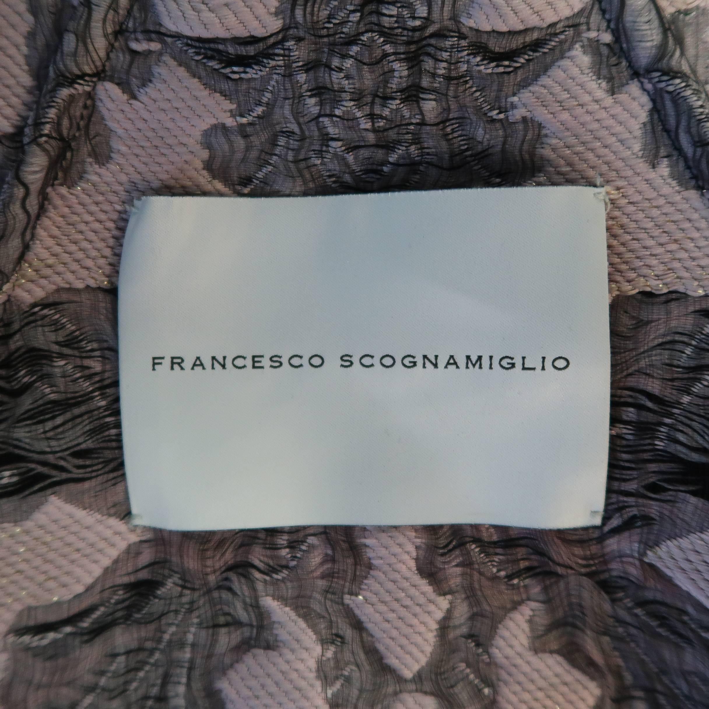 FRANCESCO SCOGNAMIGLIO Size 2 Black & Pink FLoral Brocade Silk Blend Crop Jacket 2