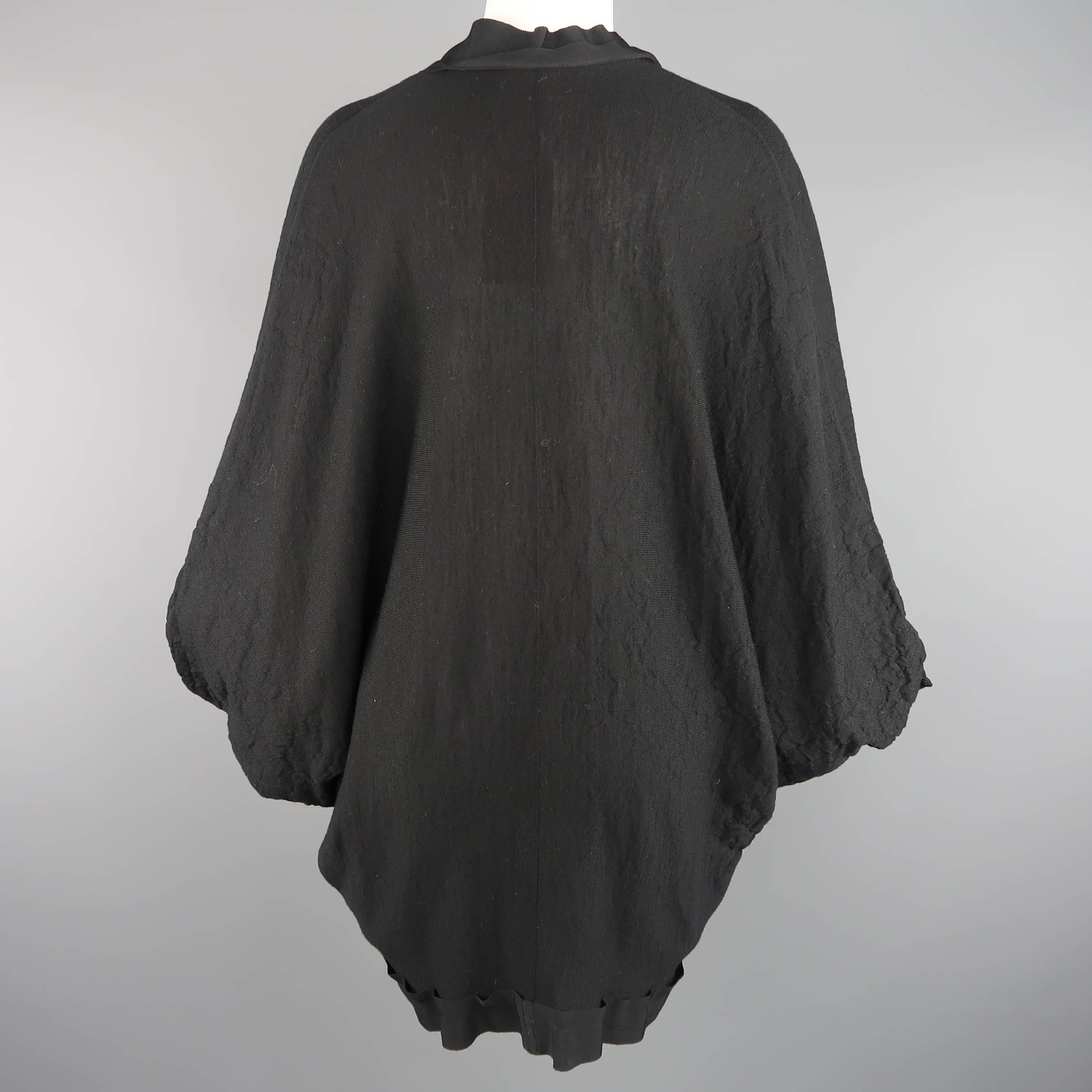 LANVIN Size M Black Textured Jersey Knit Batwing Cardigan In Good Condition In San Francisco, CA