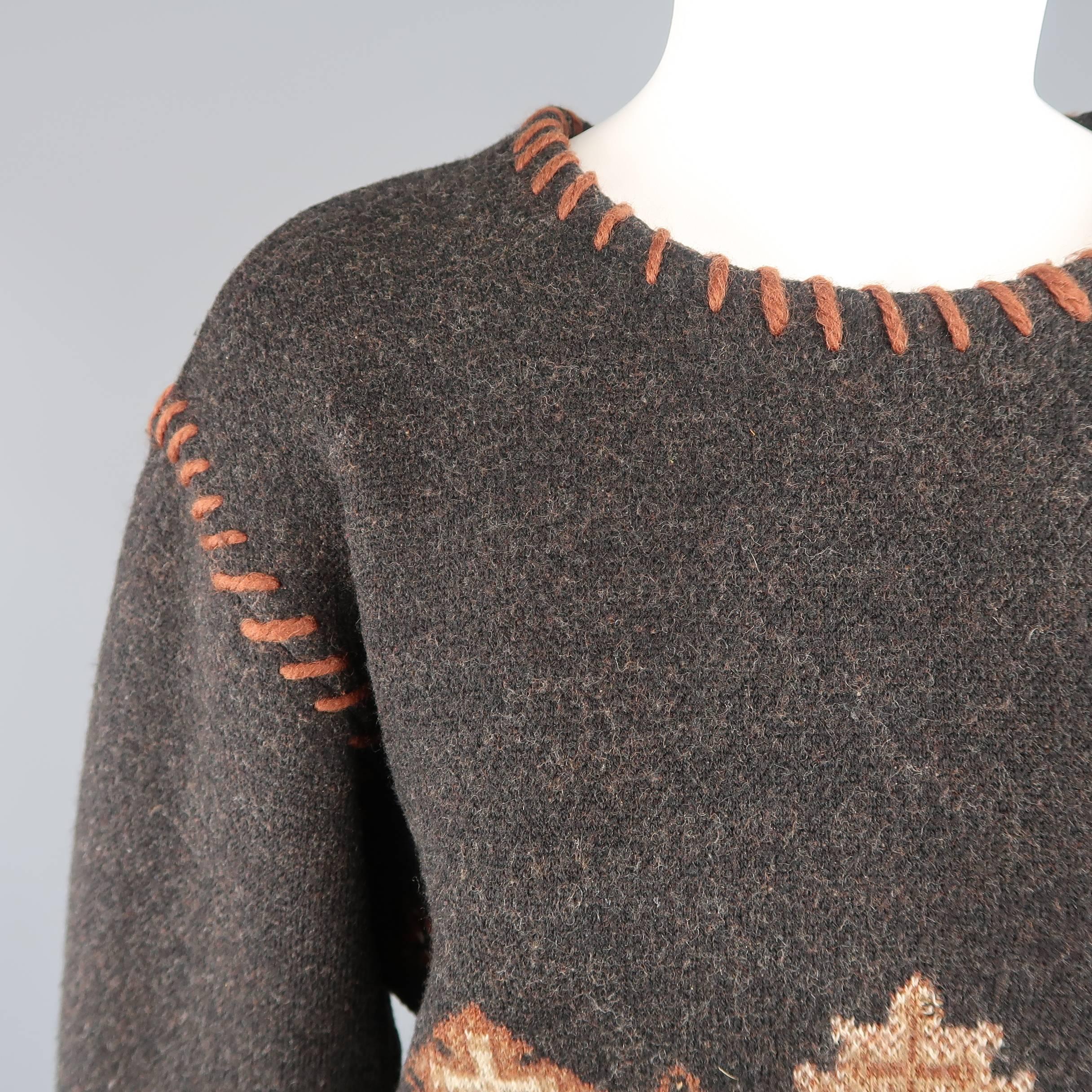 Gray Vintage MATSUDA Size M Grey & Brown Fair Isle Whipstitch Sweater