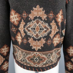 Vintage MATSUDA Size M Grey & Brown Fair Isle Whipstitch Sweater