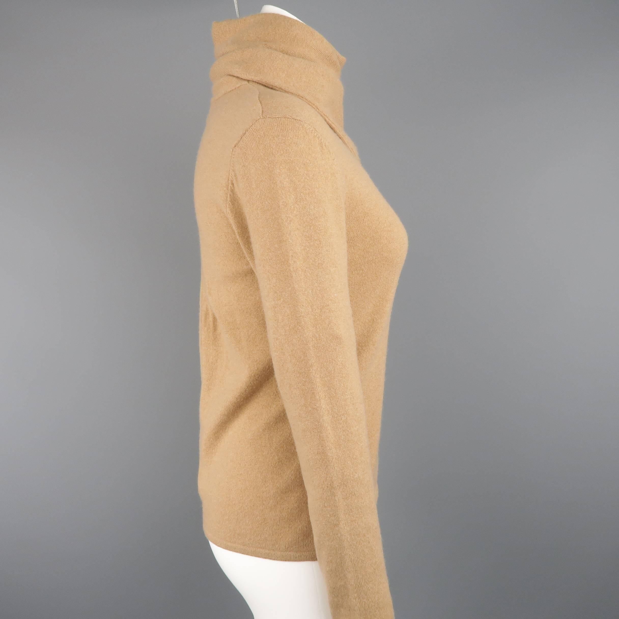 Brown RALPH LAUREN Collection Size M Camel Cashmere Scarf Neck Pullover Sweater