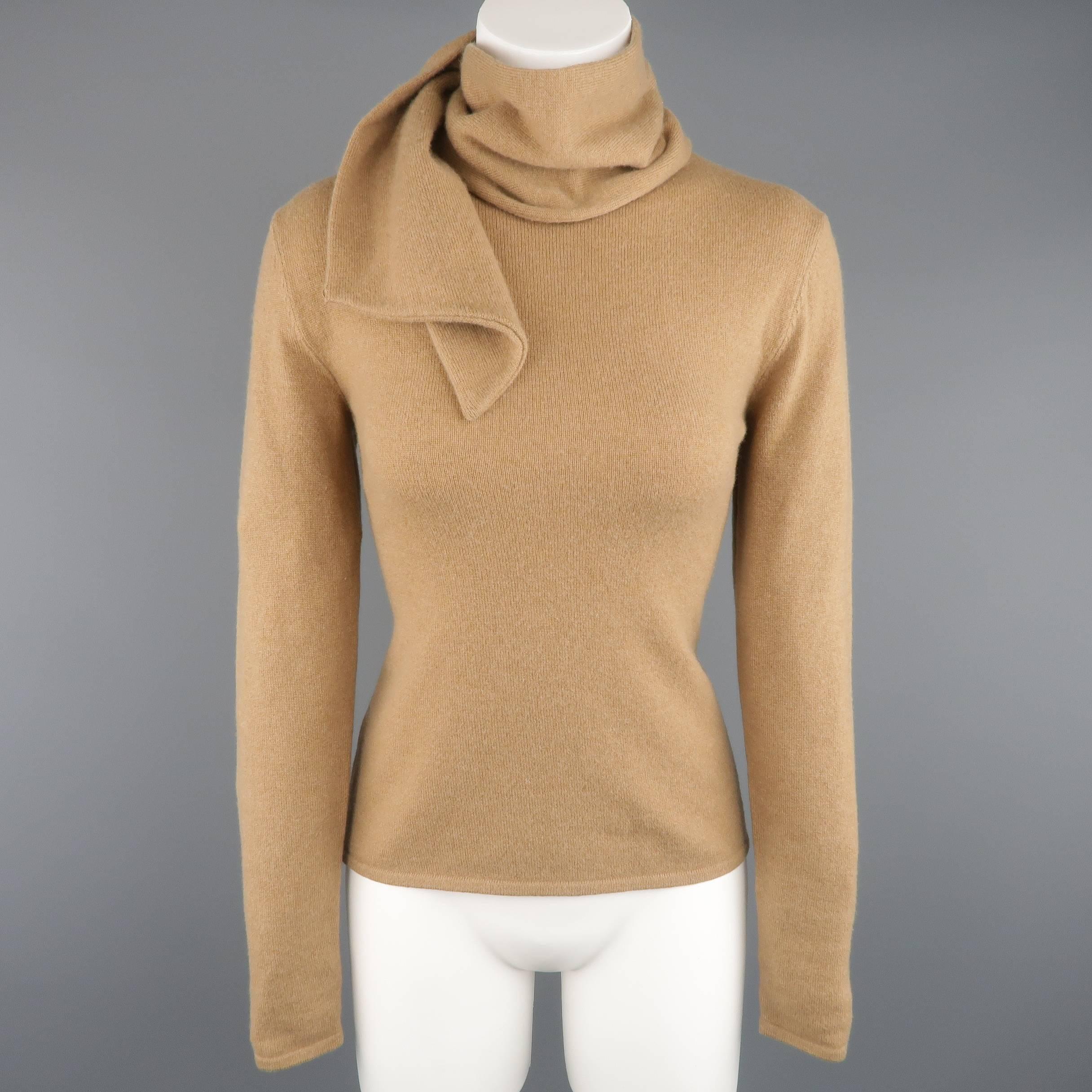 Women's RALPH LAUREN Collection Size M Camel Cashmere Scarf Neck Pullover Sweater