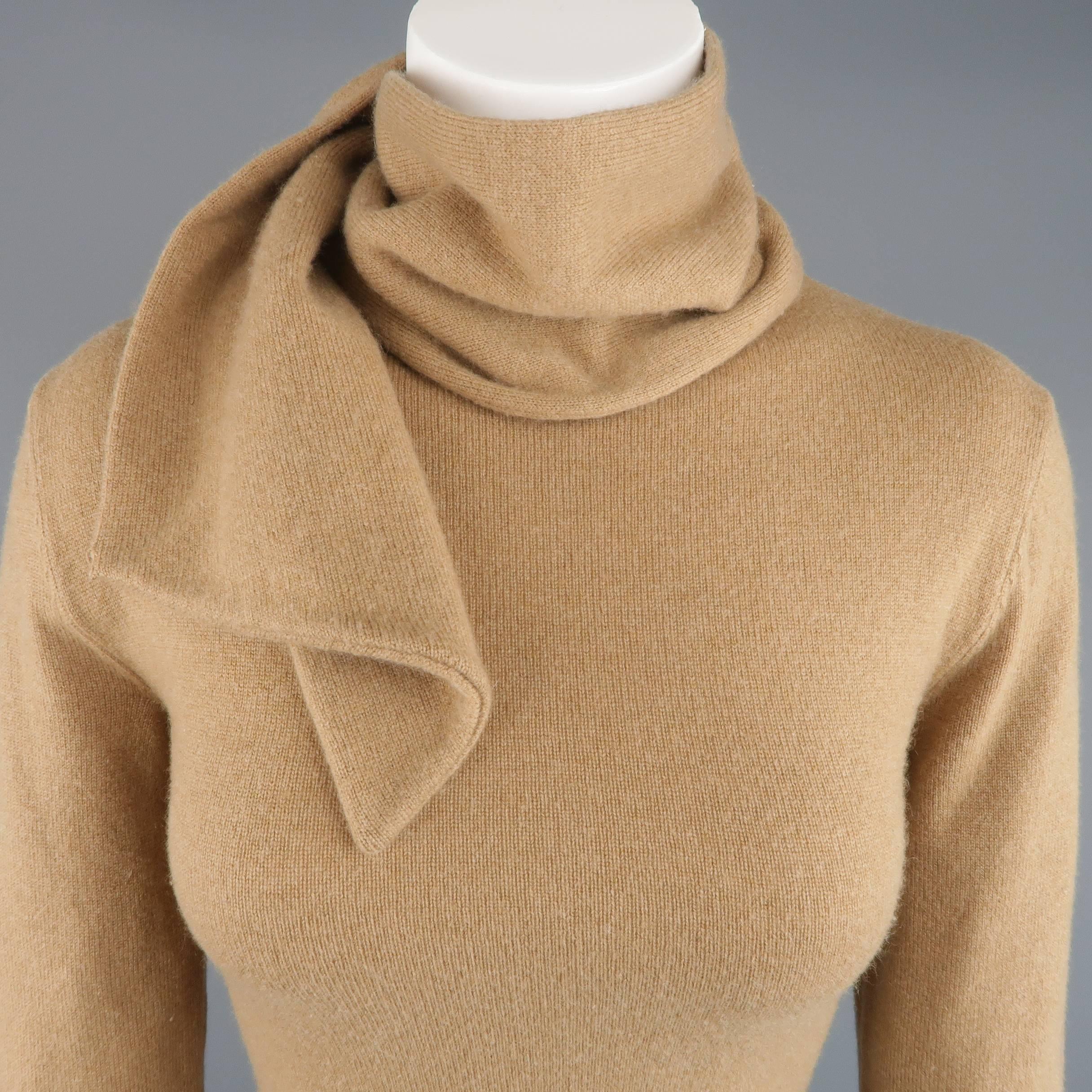 RALPH LAUREN Collection Size M Camel Cashmere Scarf Neck Pullover Sweater 1