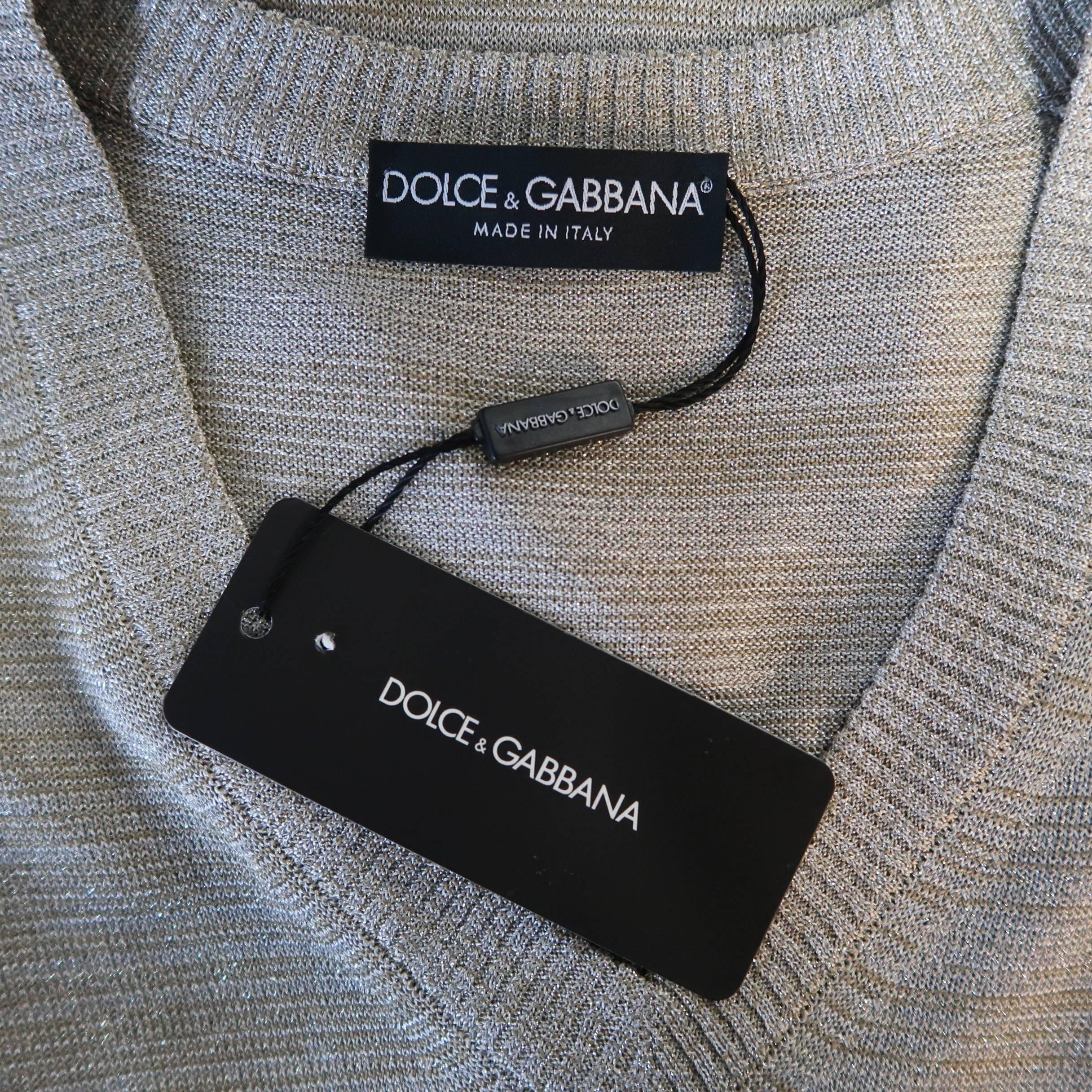 DOLCE & GABBANA Size 4 Silver & Gold Metallic Lurex V Neck Pullover 1