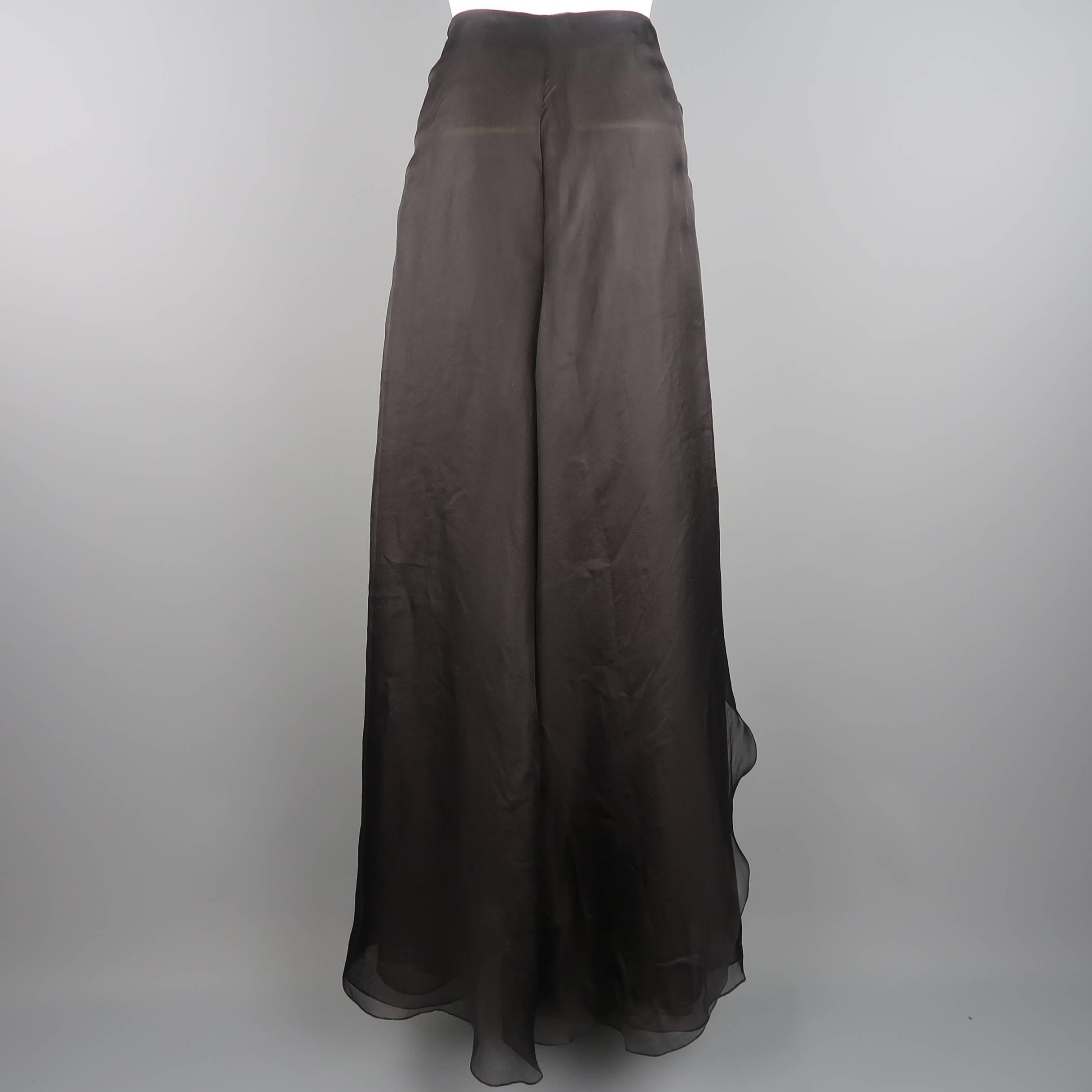 Ralph Lauren Black Silk Layered Mesh Leather Lace Up Slit Skirt 4
