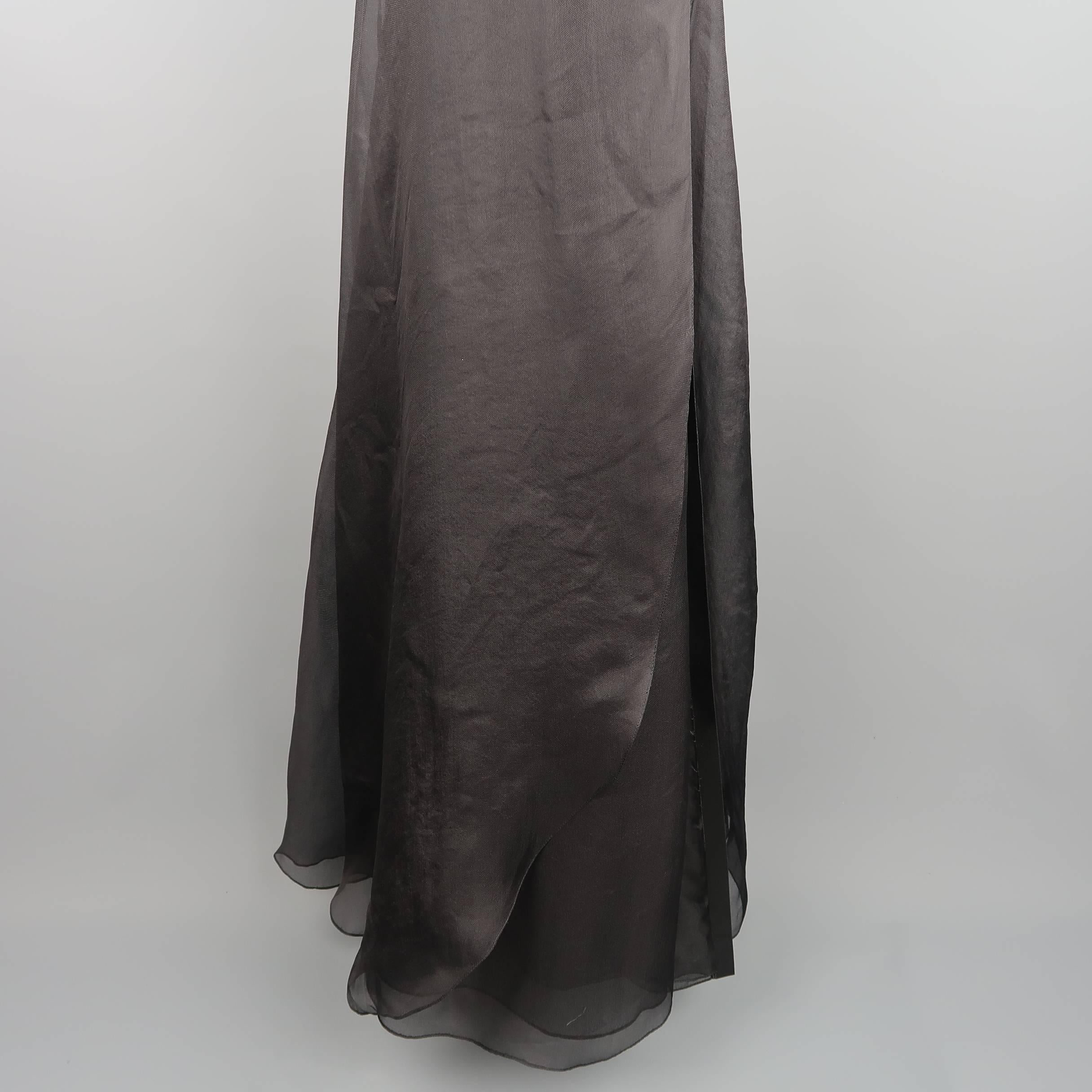 Ralph Lauren Black Silk Layered Mesh Leather Lace Up Slit Skirt 3